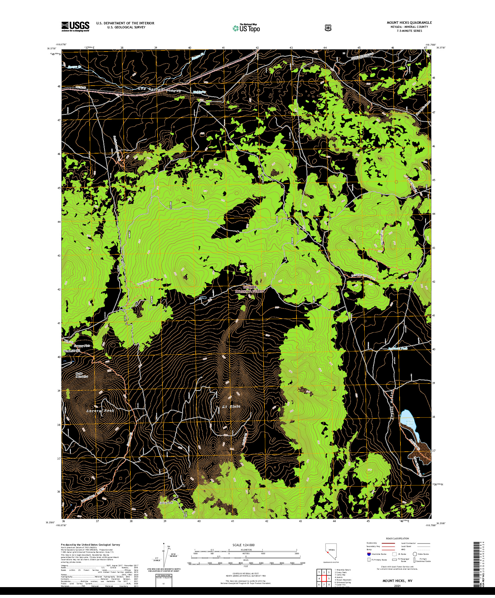 US TOPO 7.5-MINUTE MAP FOR MOUNT HICKS, NV