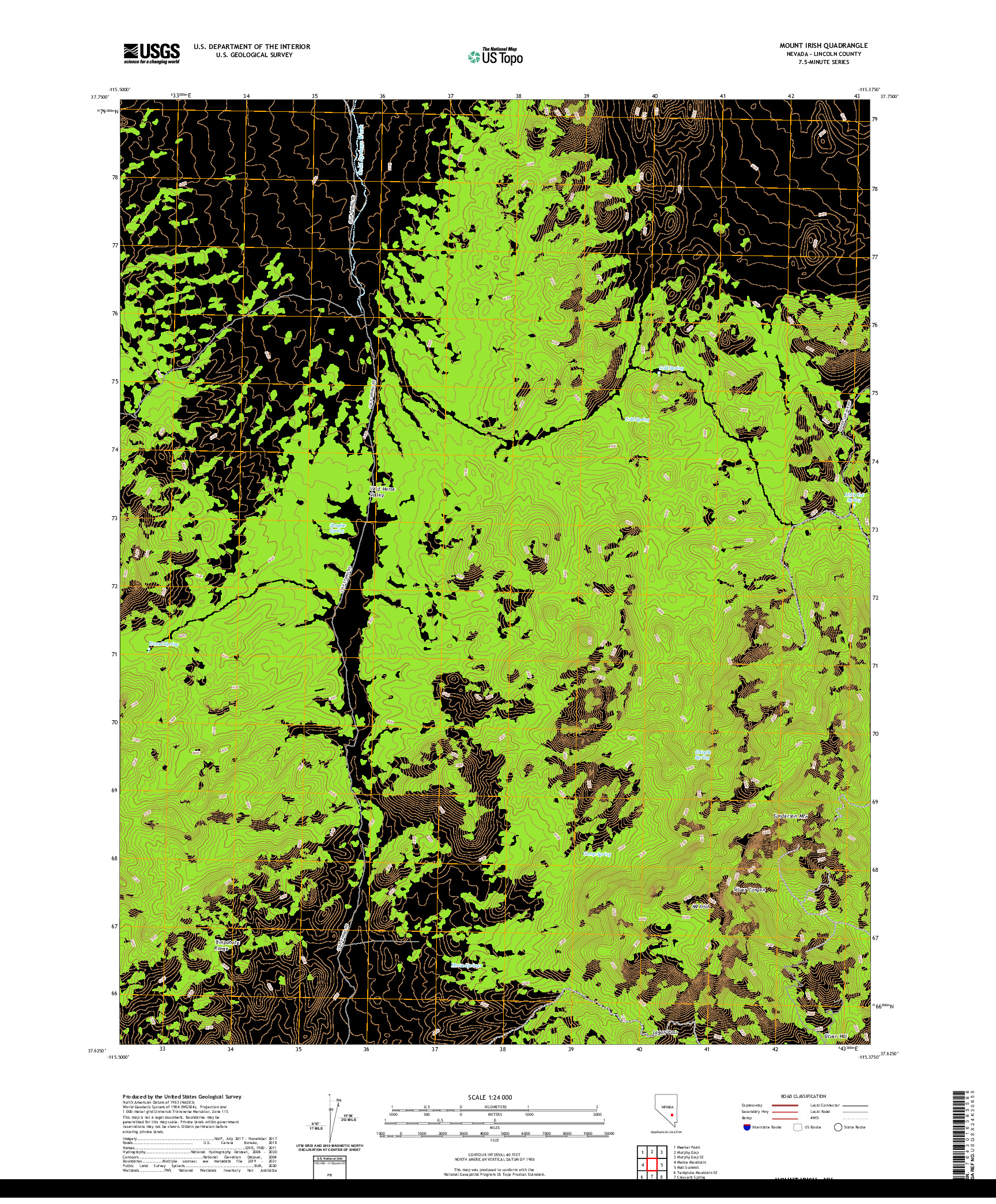 US TOPO 7.5-MINUTE MAP FOR MOUNT IRISH, NV