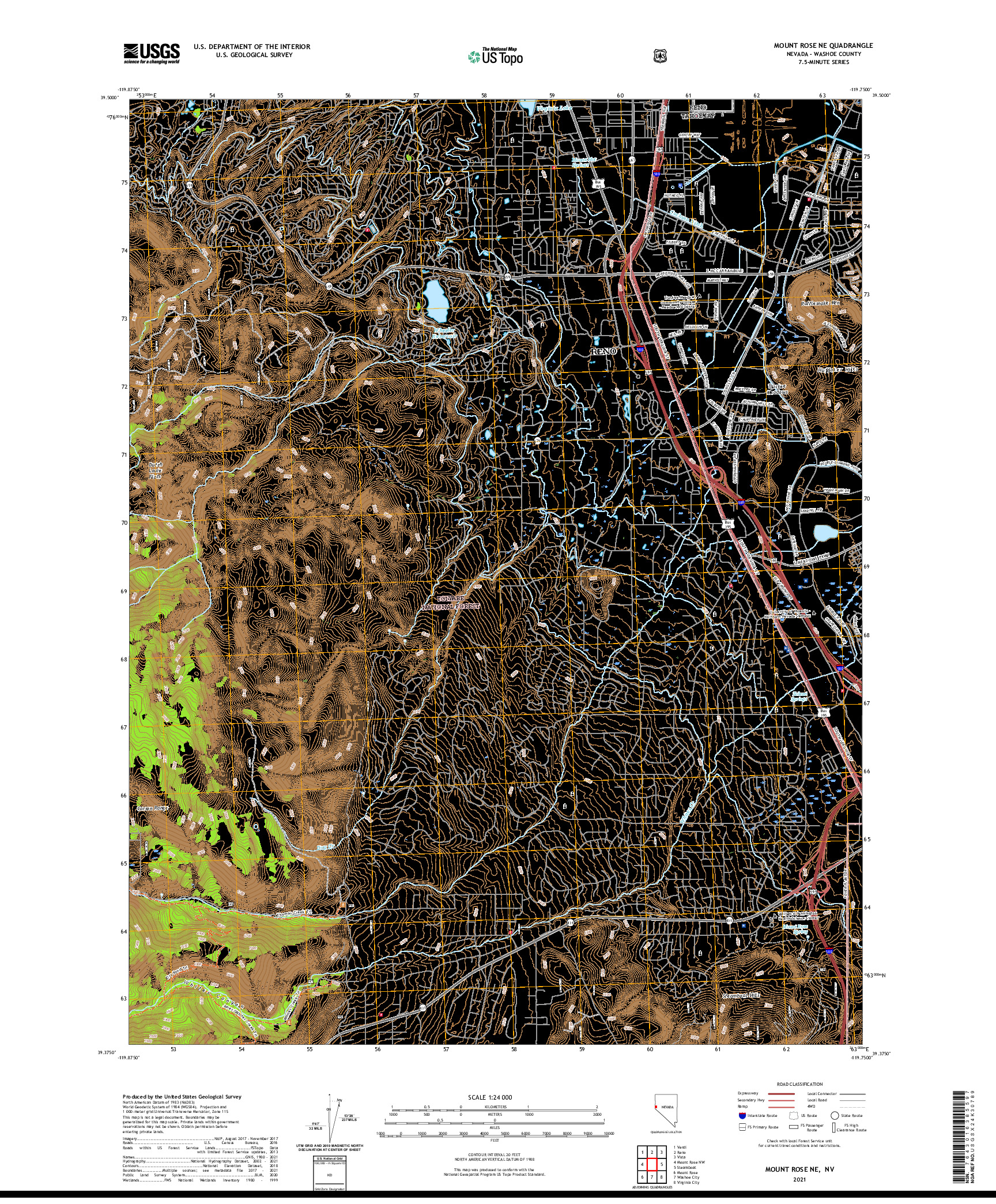 US TOPO 7.5-MINUTE MAP FOR MOUNT ROSE NE, NV