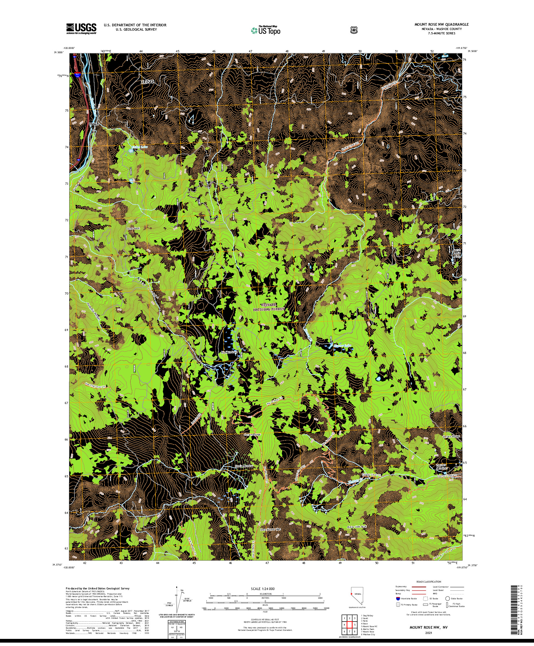 US TOPO 7.5-MINUTE MAP FOR MOUNT ROSE NW, NV