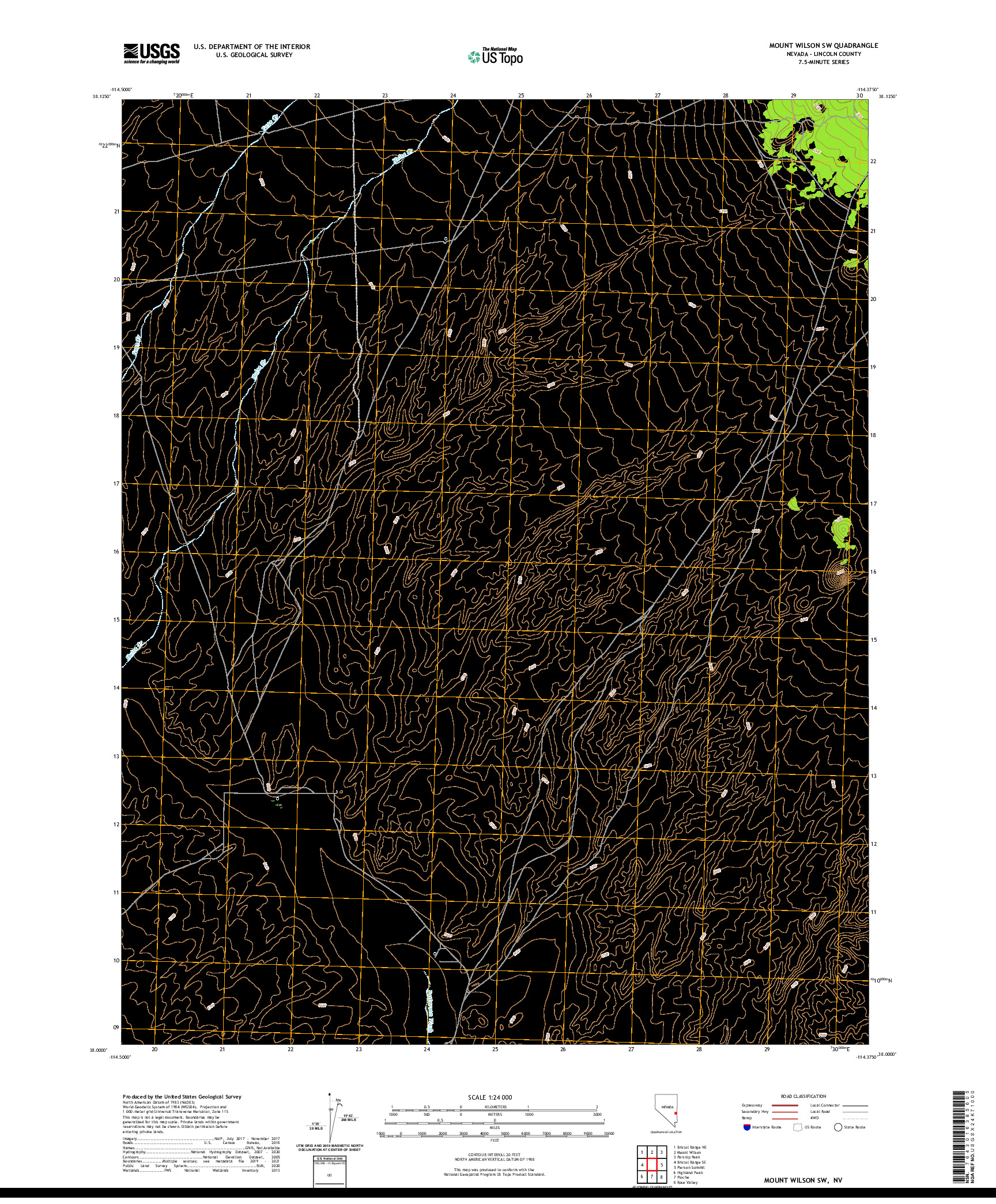 US TOPO 7.5-MINUTE MAP FOR MOUNT WILSON SW, NV