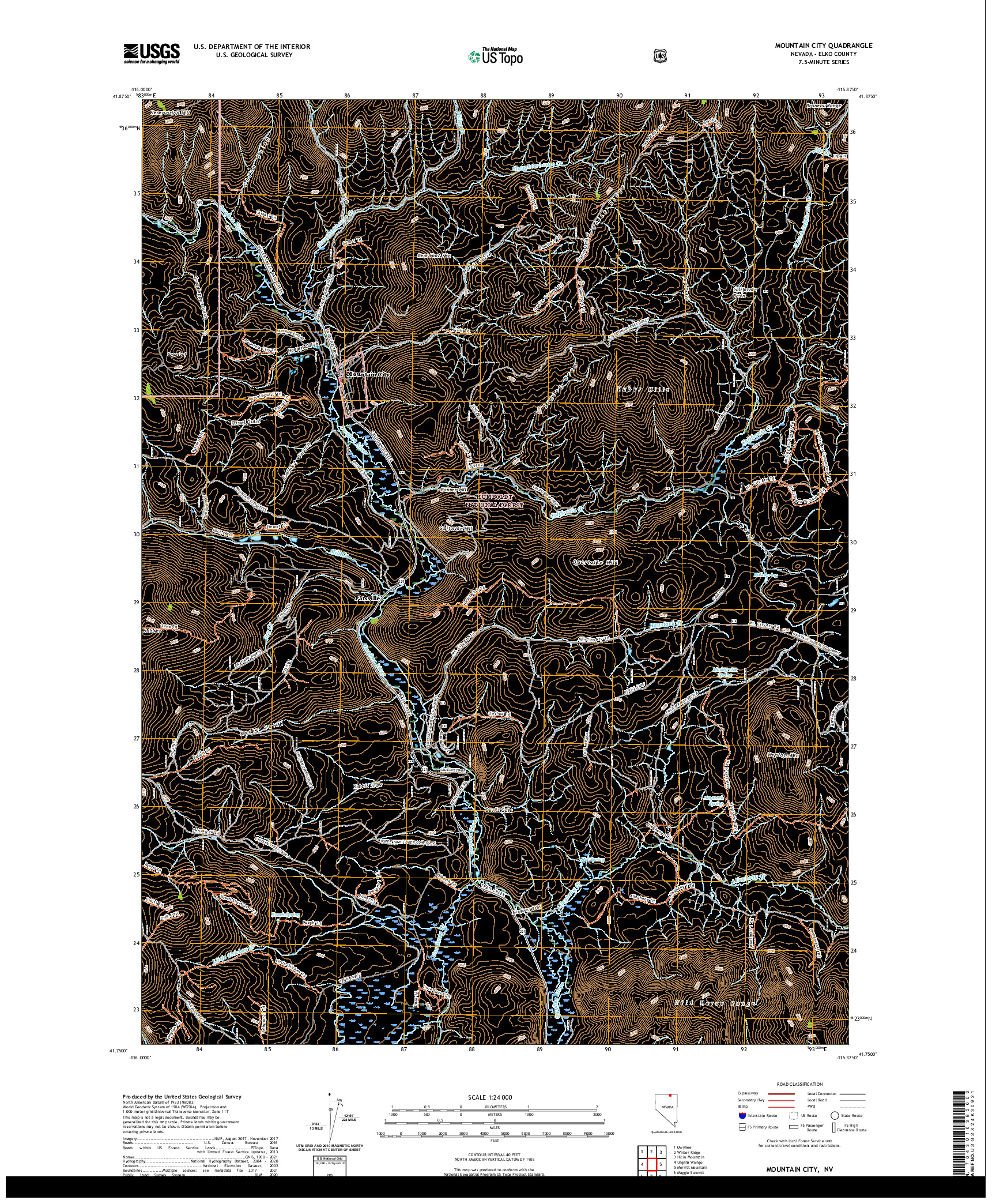 US TOPO 7.5-MINUTE MAP FOR MOUNTAIN CITY, NV