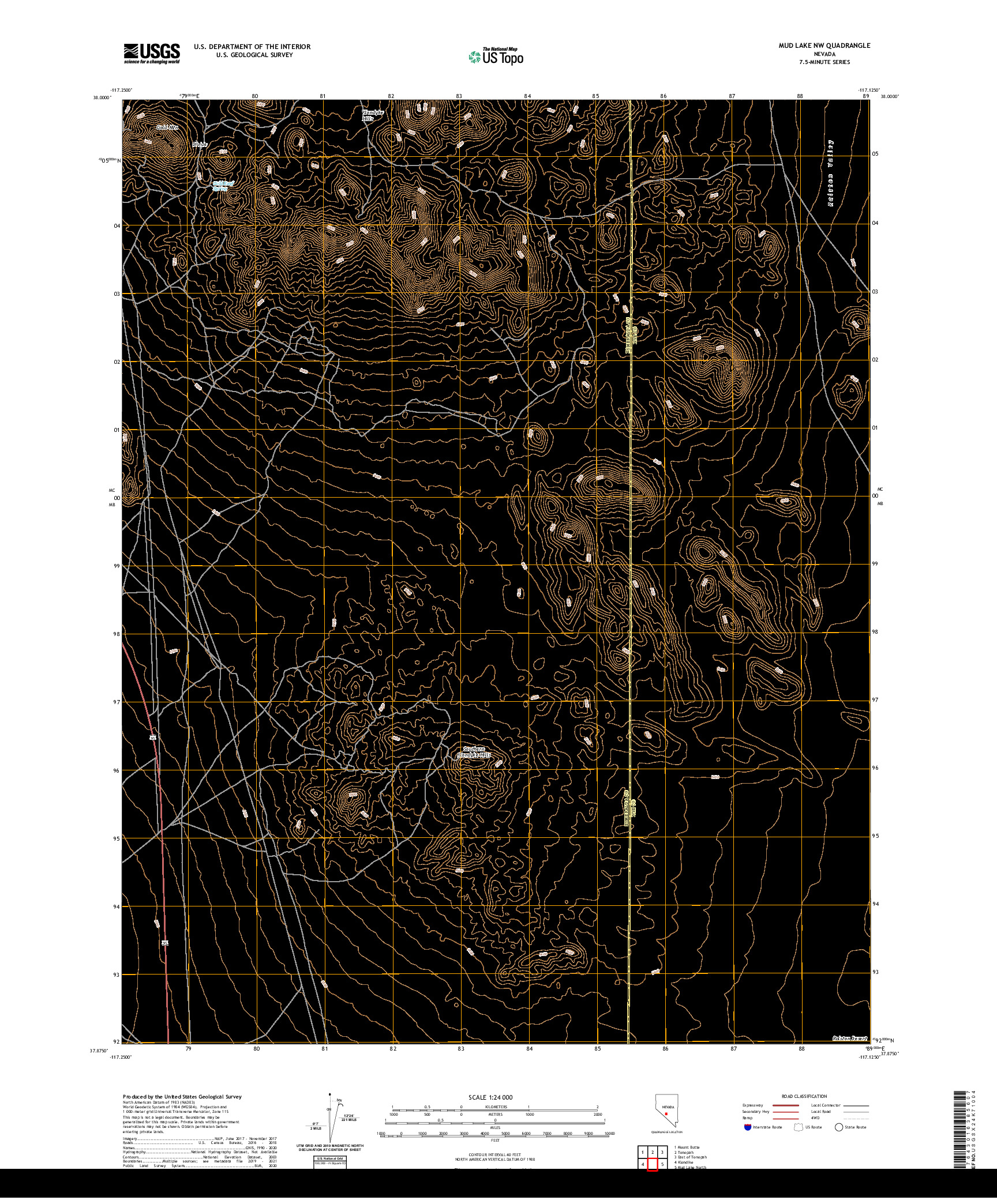 US TOPO 7.5-MINUTE MAP FOR MUD LAKE NW, NV