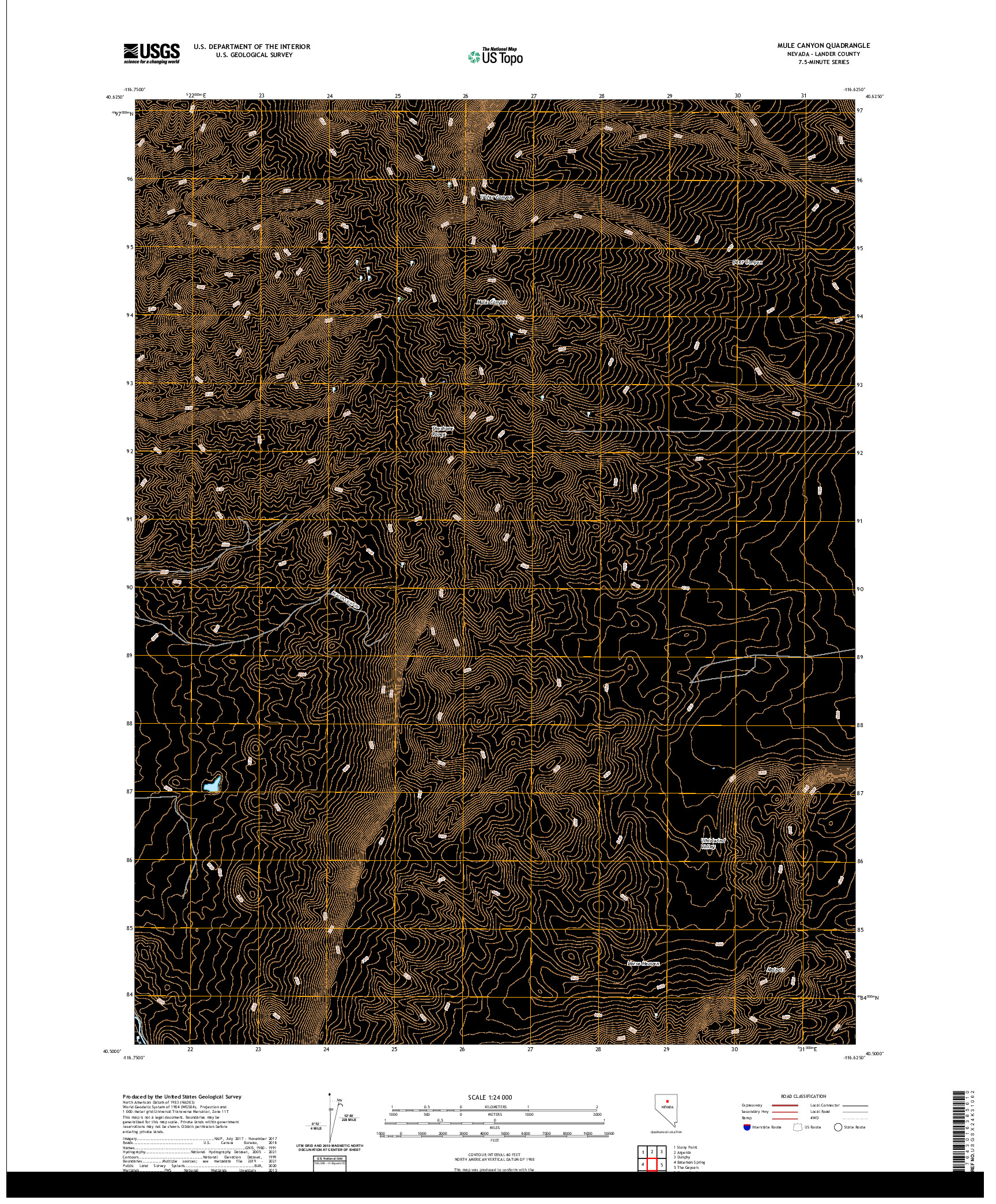 US TOPO 7.5-MINUTE MAP FOR MULE CANYON, NV