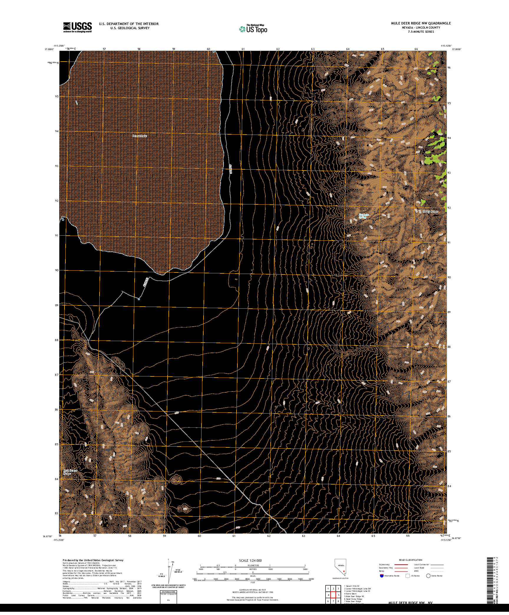 US TOPO 7.5-MINUTE MAP FOR MULE DEER RIDGE NW, NV