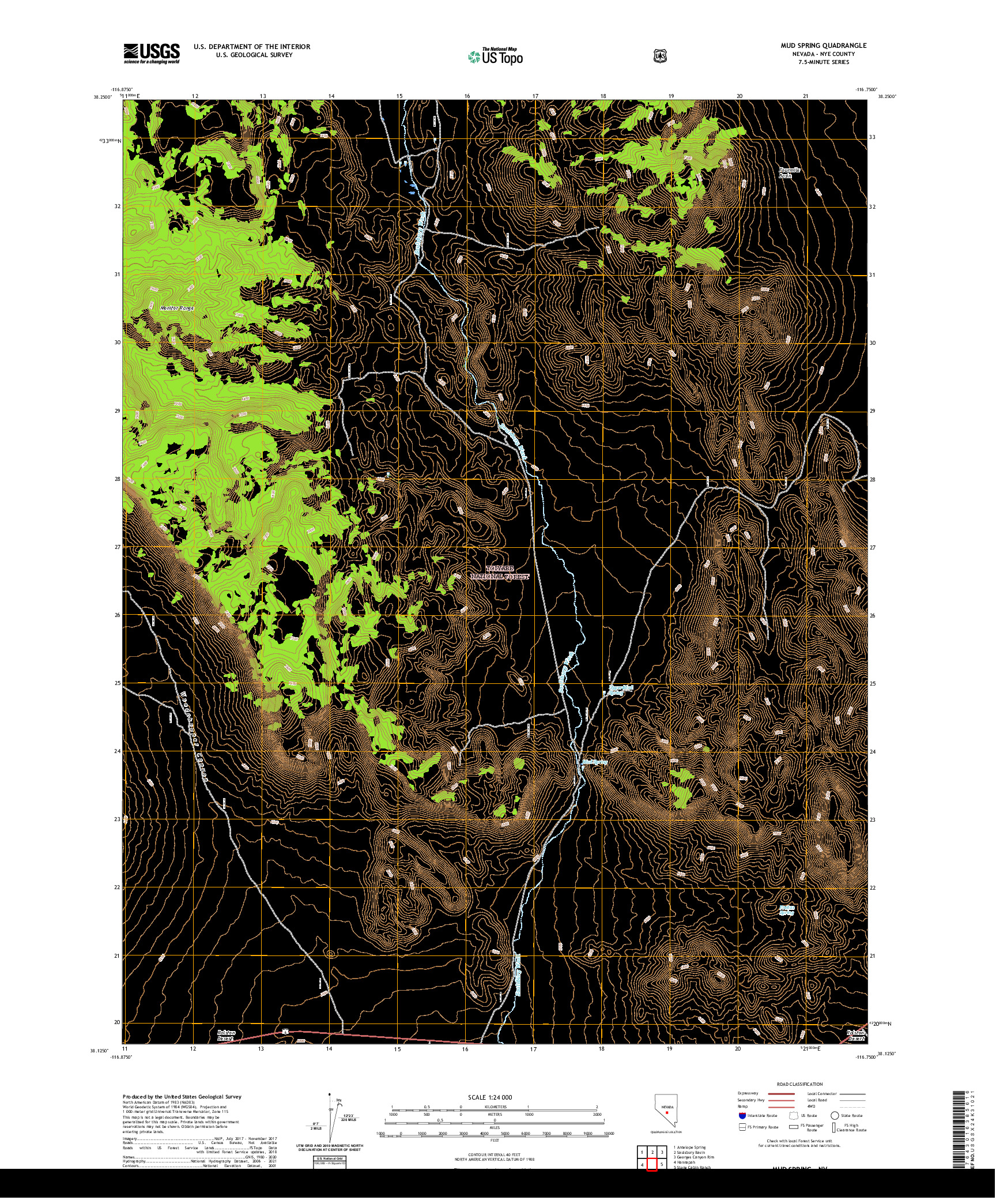 US TOPO 7.5-MINUTE MAP FOR MUD SPRING, NV