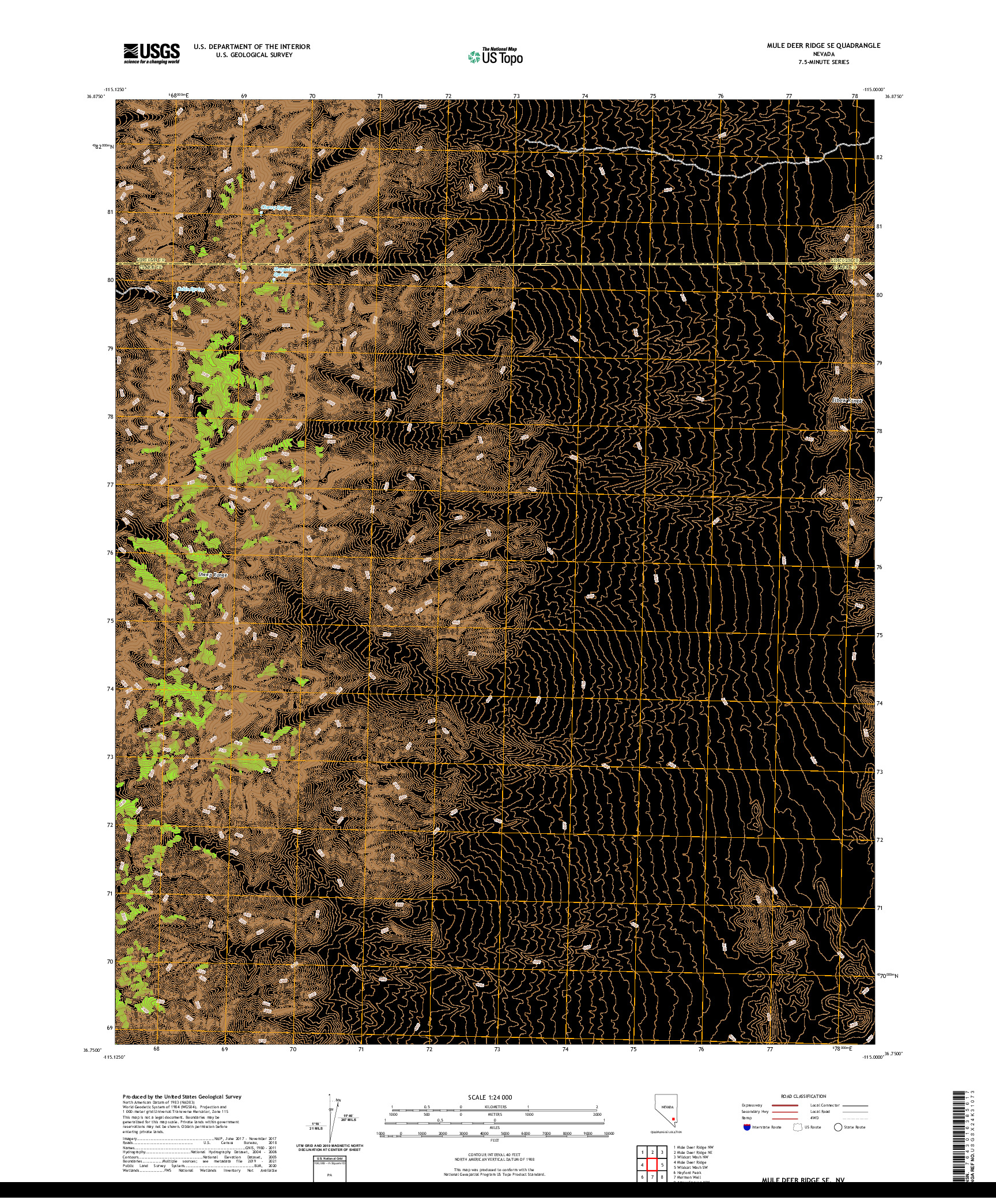 US TOPO 7.5-MINUTE MAP FOR MULE DEER RIDGE SE, NV