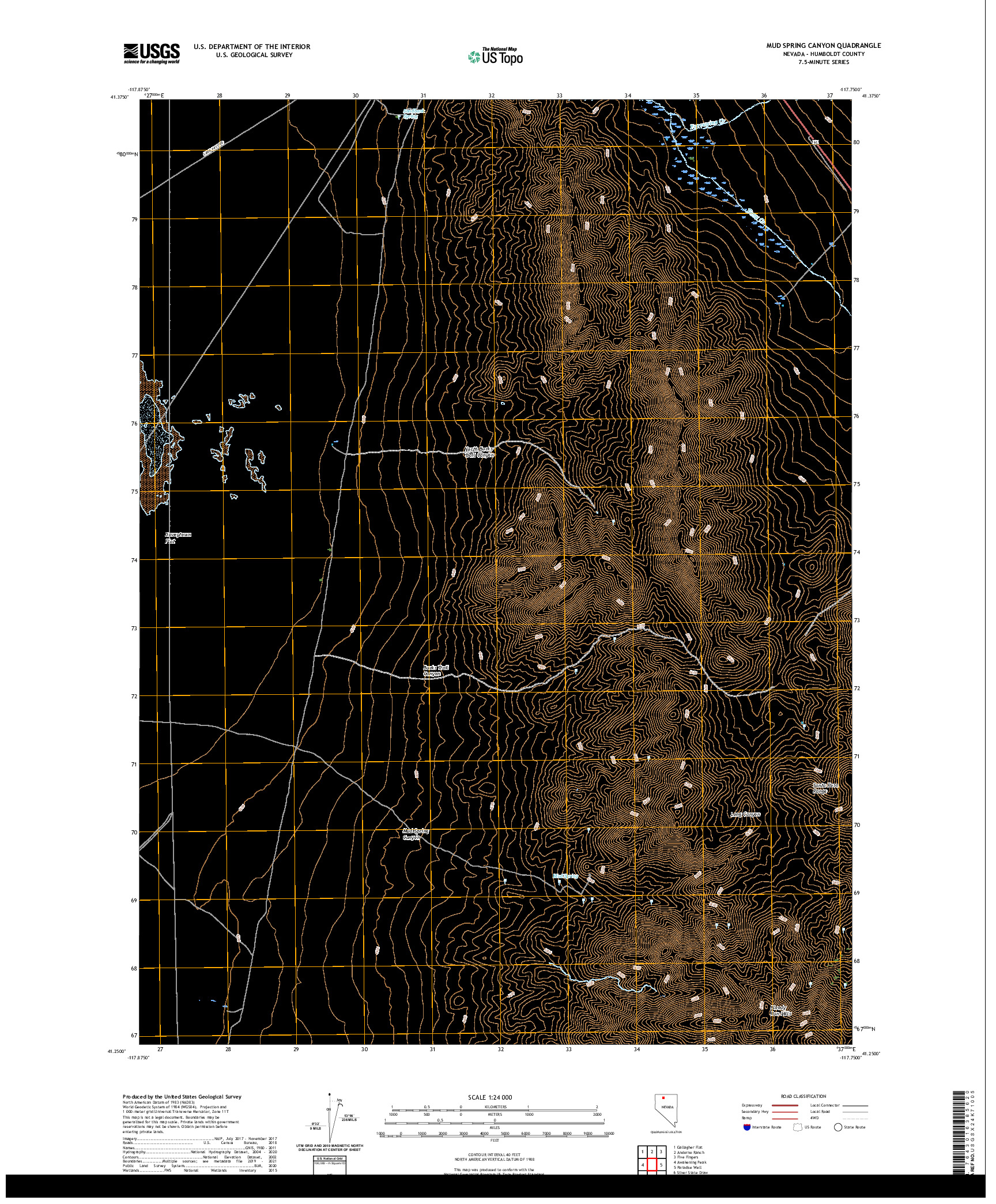 US TOPO 7.5-MINUTE MAP FOR MUD SPRING CANYON, NV