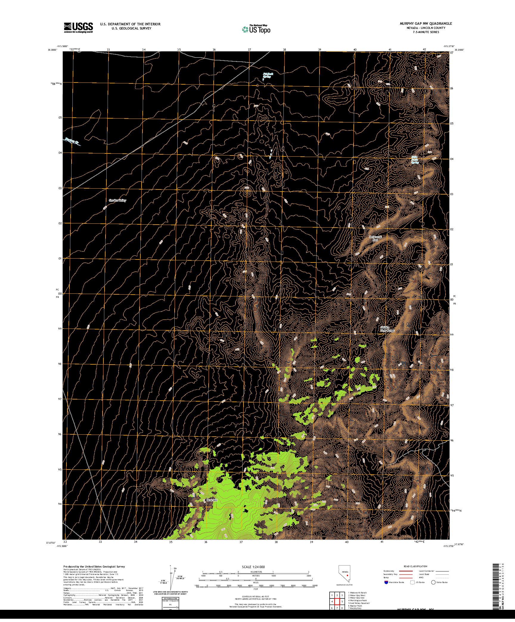 US TOPO 7.5-MINUTE MAP FOR MURPHY GAP NW, NV