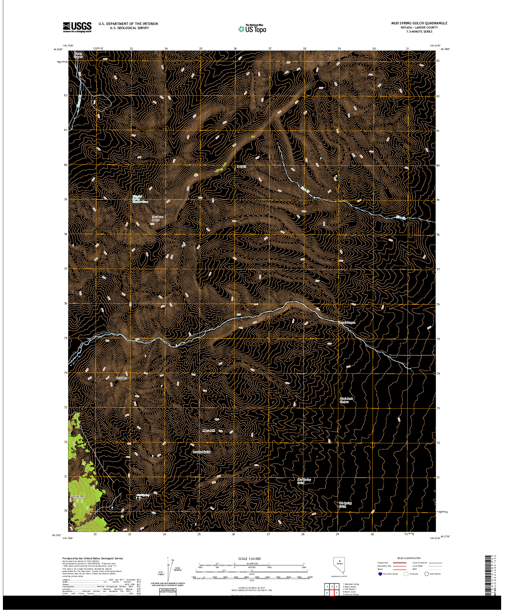 US TOPO 7.5-MINUTE MAP FOR MUD SPRING GULCH, NV