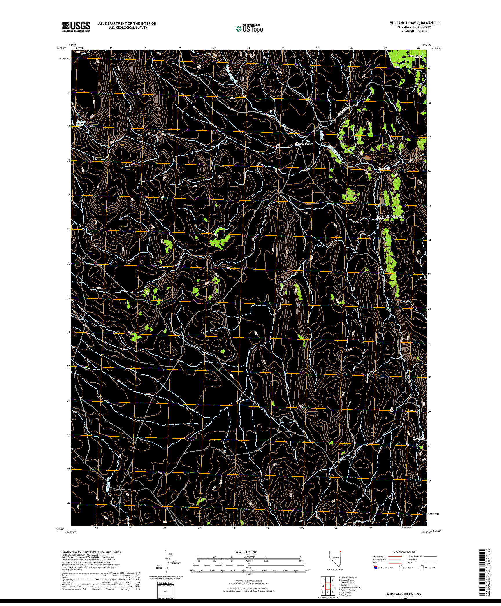 US TOPO 7.5-MINUTE MAP FOR MUSTANG DRAW, NV