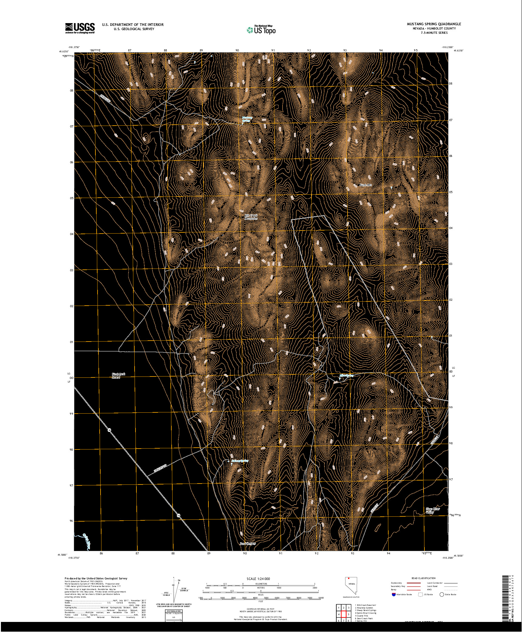 US TOPO 7.5-MINUTE MAP FOR MUSTANG SPRING, NV