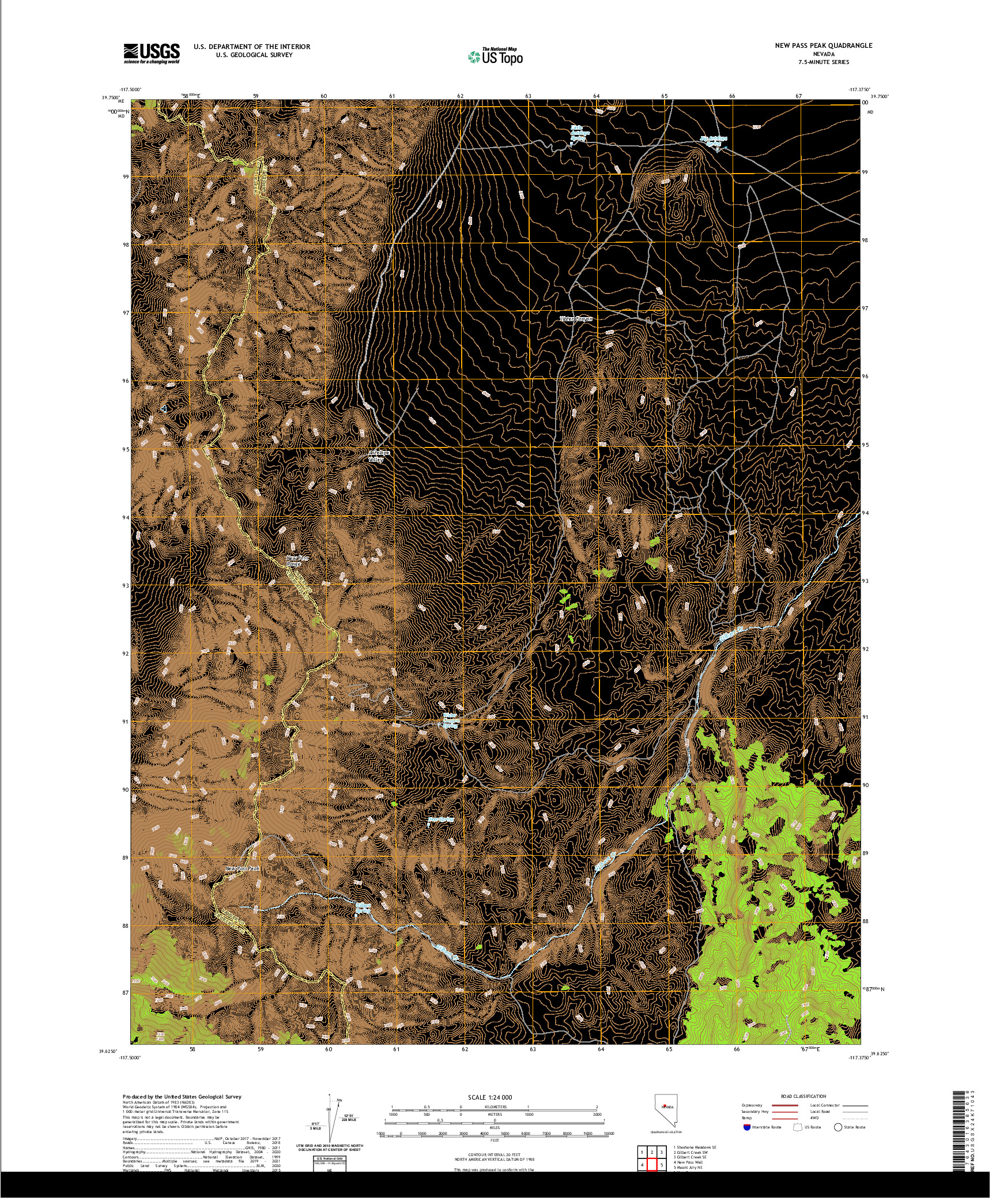 US TOPO 7.5-MINUTE MAP FOR NEW PASS PEAK, NV