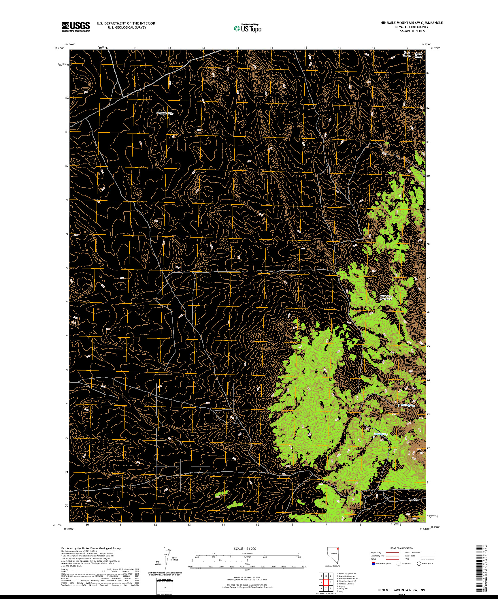 US TOPO 7.5-MINUTE MAP FOR NINEMILE MOUNTAIN SW, NV