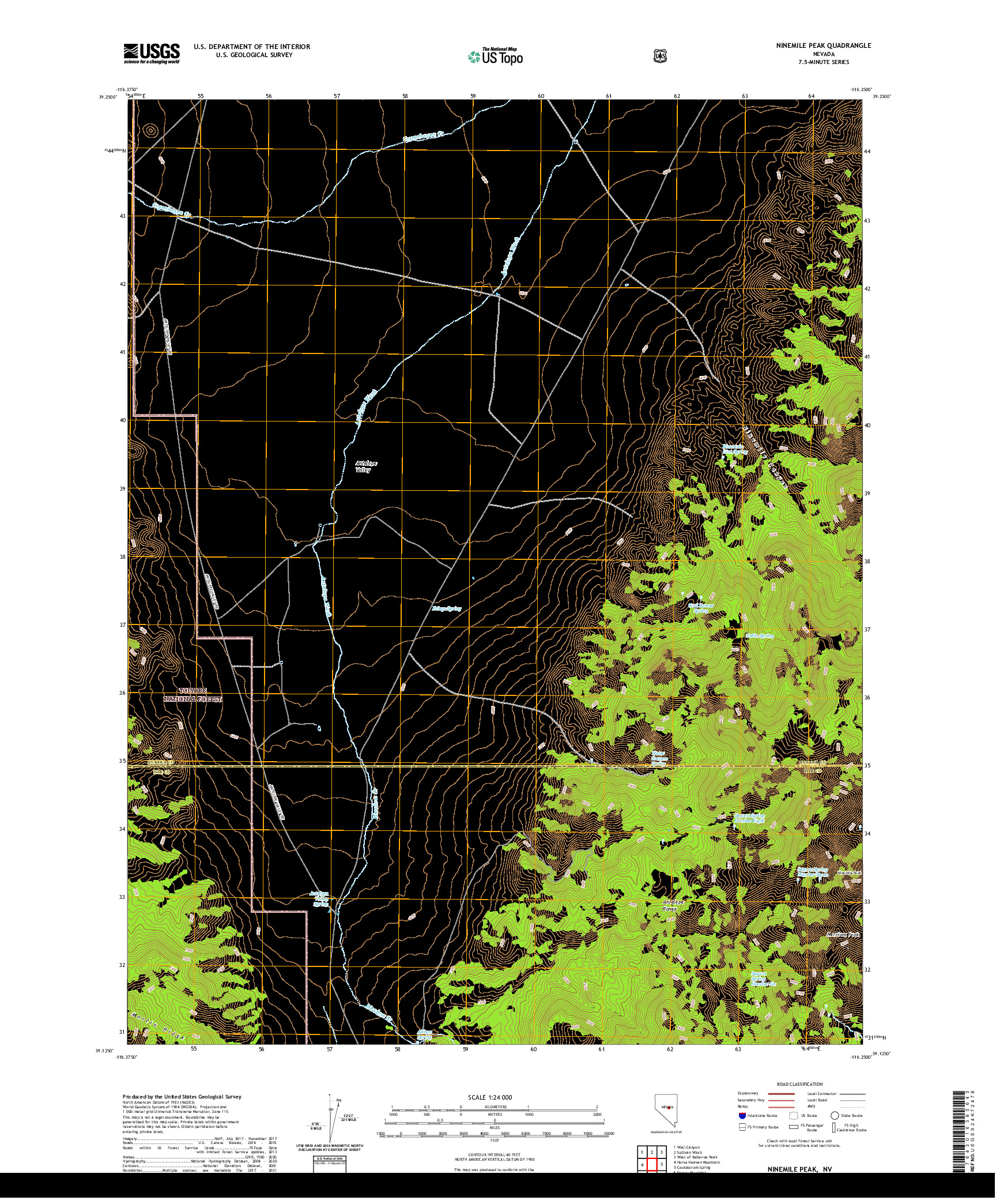 US TOPO 7.5-MINUTE MAP FOR NINEMILE PEAK, NV