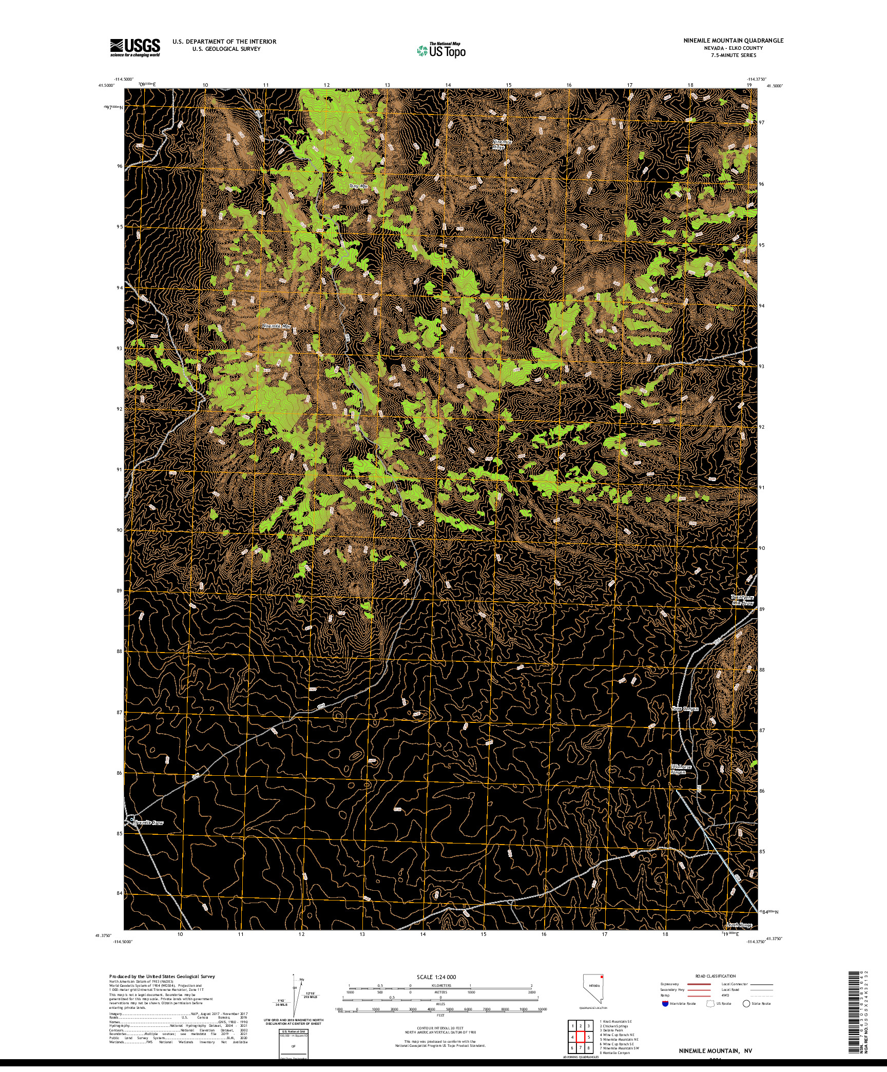 US TOPO 7.5-MINUTE MAP FOR NINEMILE MOUNTAIN, NV