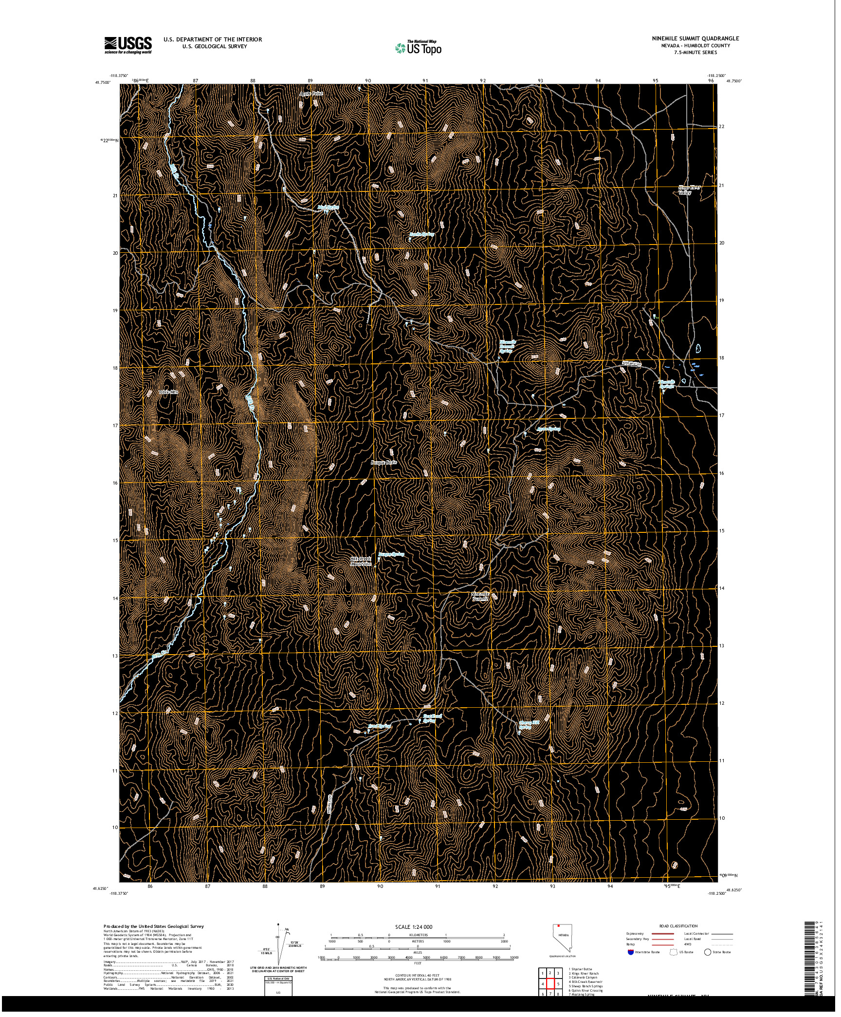 US TOPO 7.5-MINUTE MAP FOR NINEMILE SUMMIT, NV