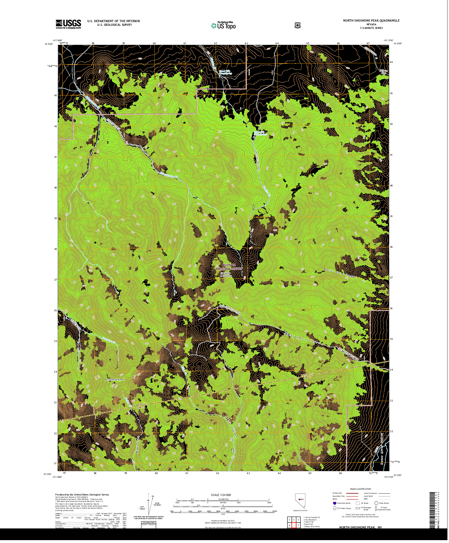 US TOPO 7.5-MINUTE MAP FOR NORTH SHOSHONE PEAK, NV