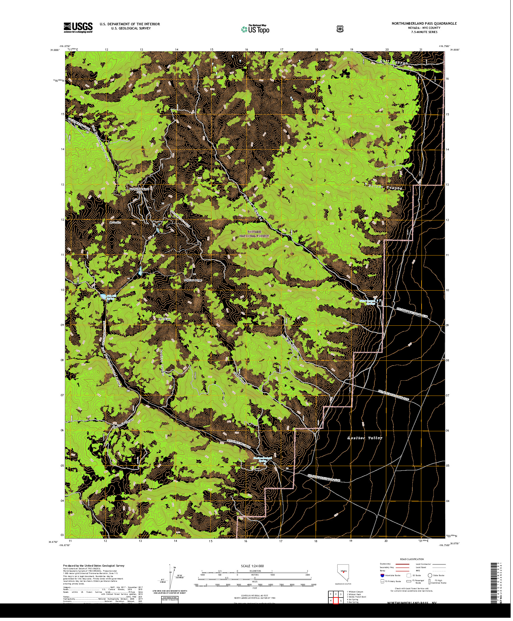 US TOPO 7.5-MINUTE MAP FOR NORTHUMBERLAND PASS, NV