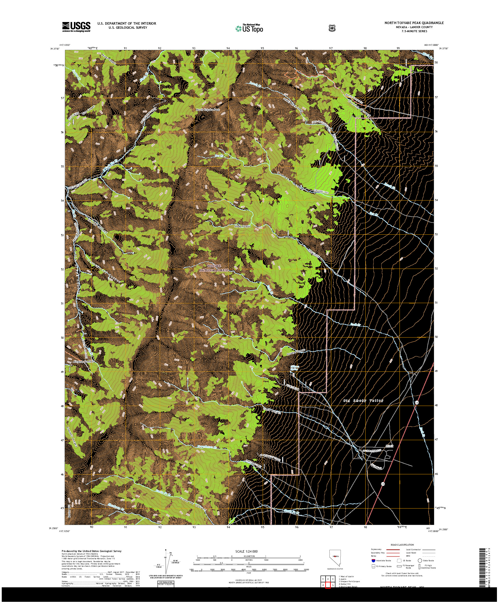 US TOPO 7.5-MINUTE MAP FOR NORTH TOIYABE PEAK, NV