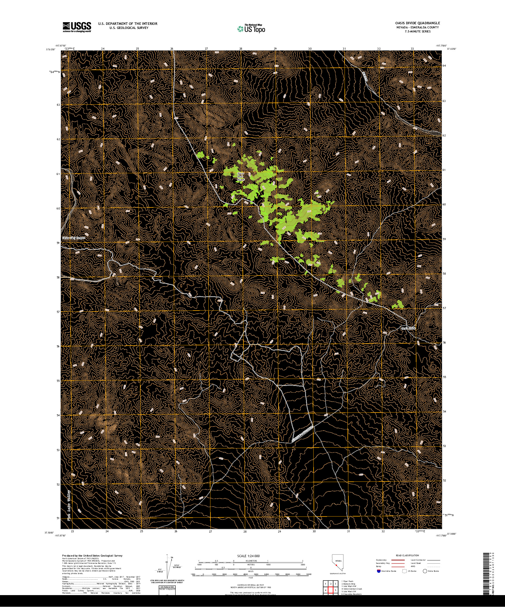 US TOPO 7.5-MINUTE MAP FOR OASIS DIVIDE, NV