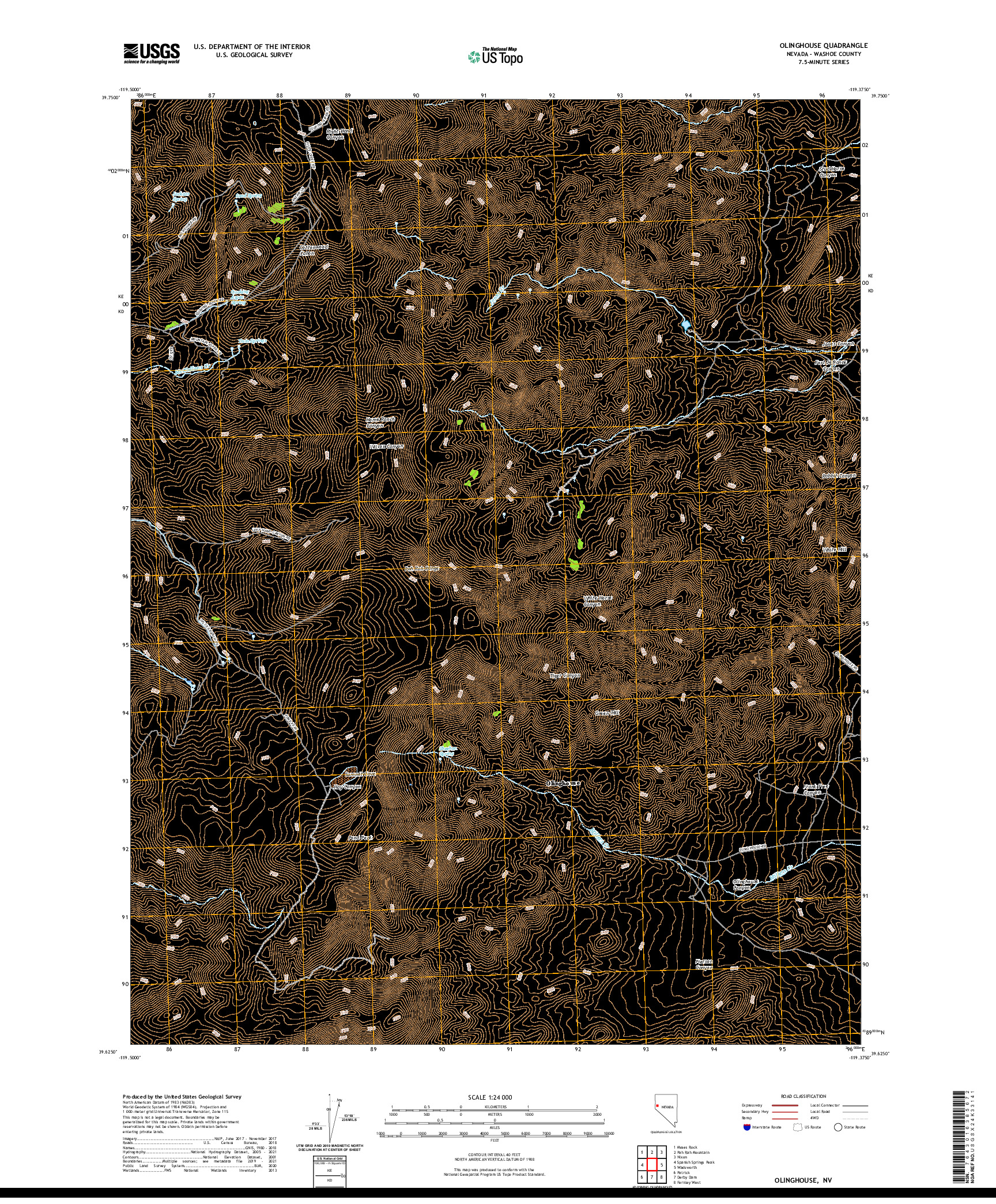 US TOPO 7.5-MINUTE MAP FOR OLINGHOUSE, NV