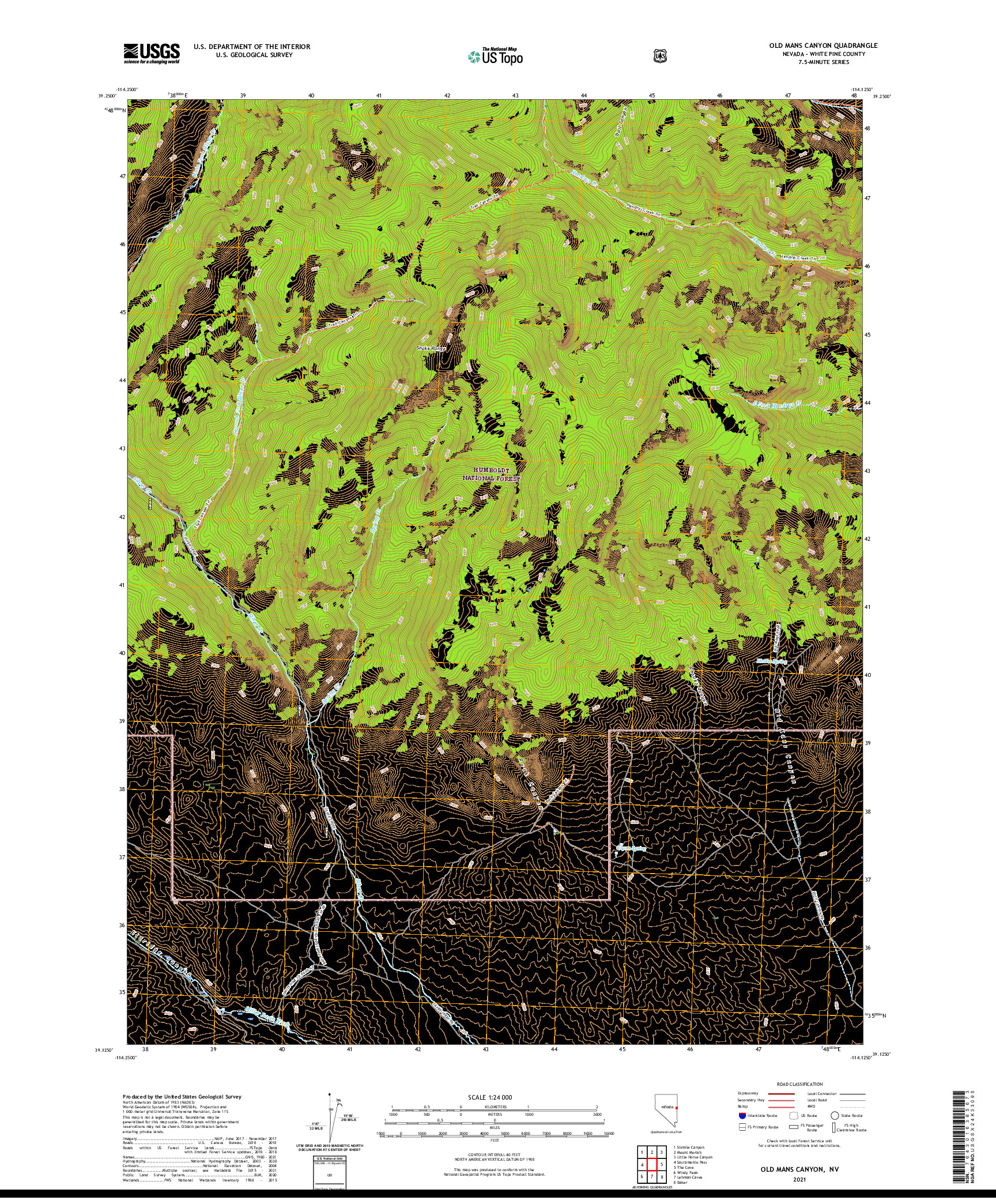 US TOPO 7.5-MINUTE MAP FOR OLD MANS CANYON, NV