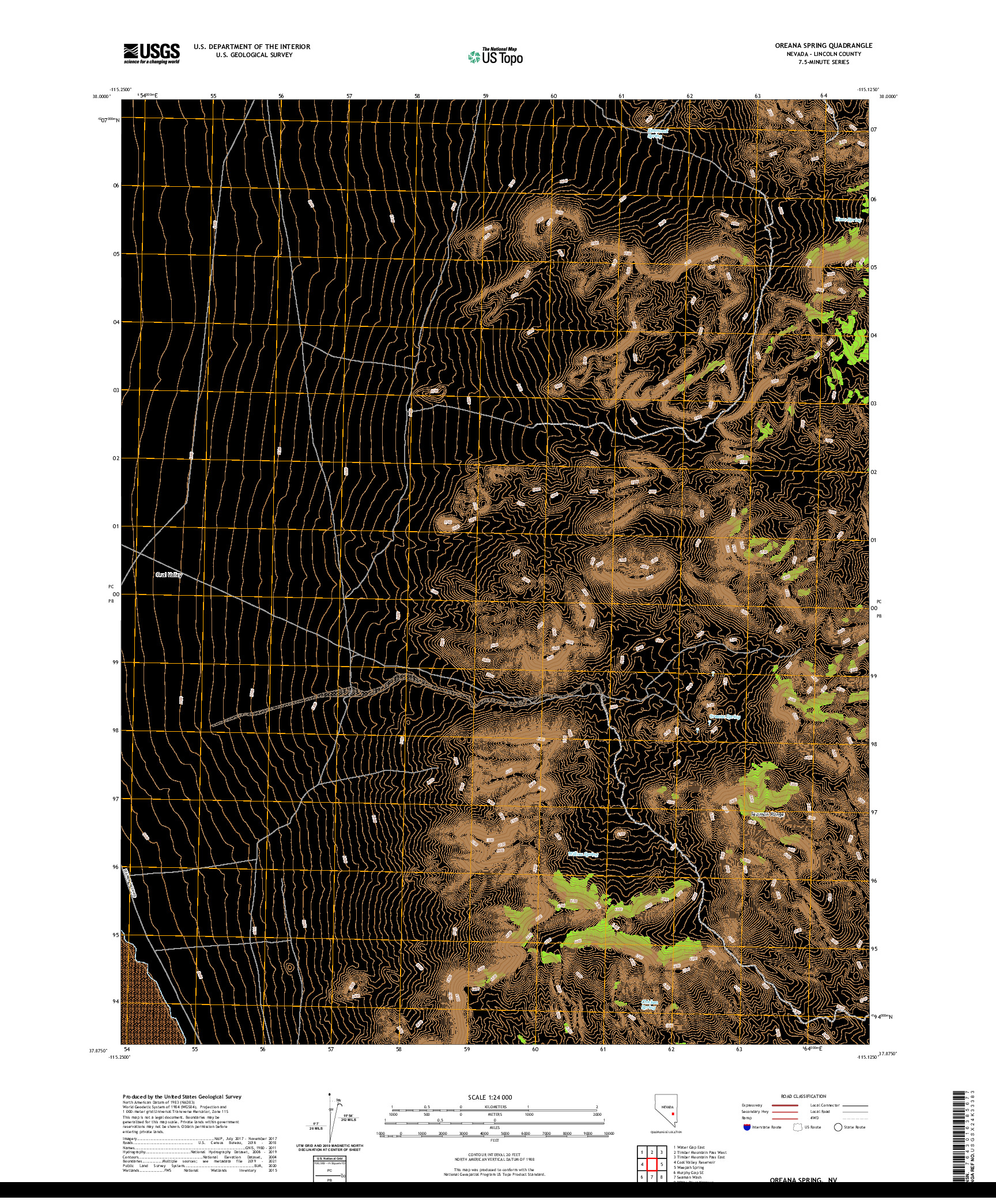 US TOPO 7.5-MINUTE MAP FOR OREANA SPRING, NV