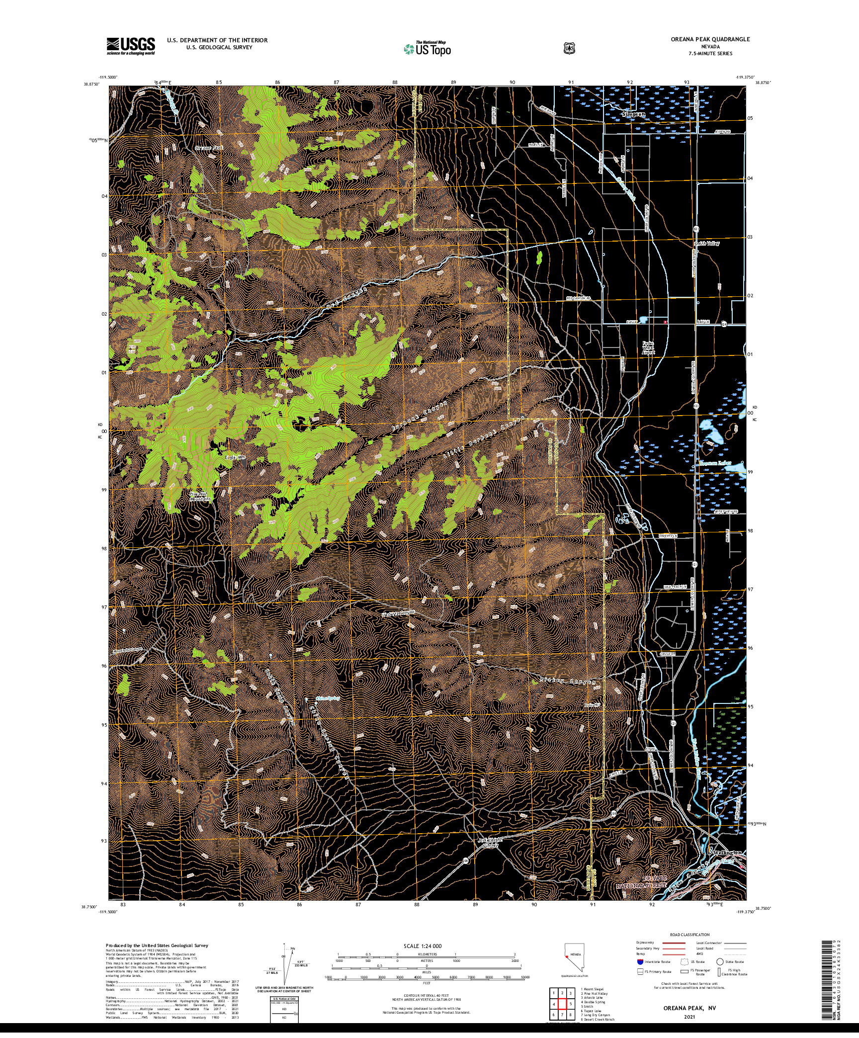 US TOPO 7.5-MINUTE MAP FOR OREANA PEAK, NV