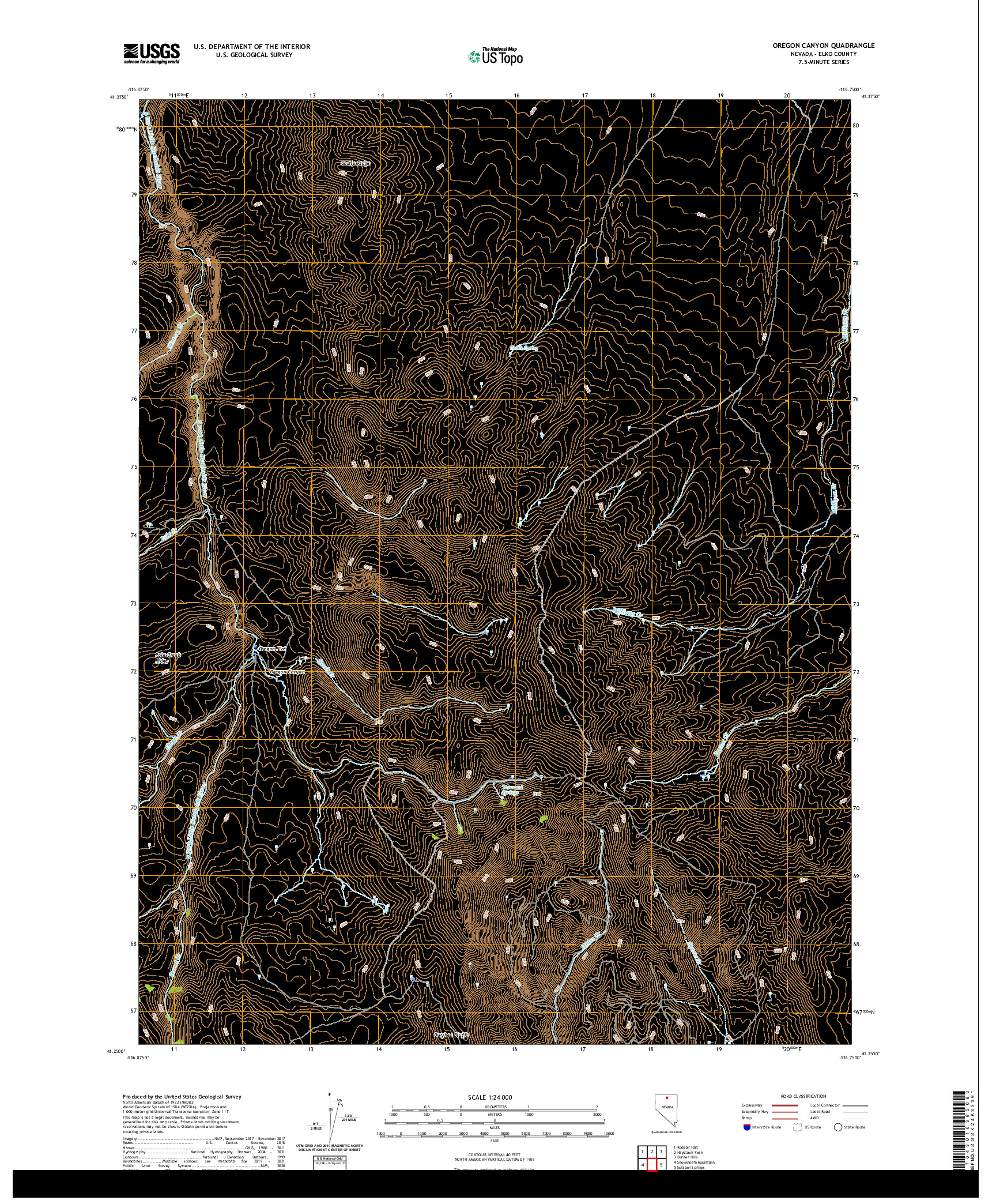 US TOPO 7.5-MINUTE MAP FOR OREGON CANYON, NV