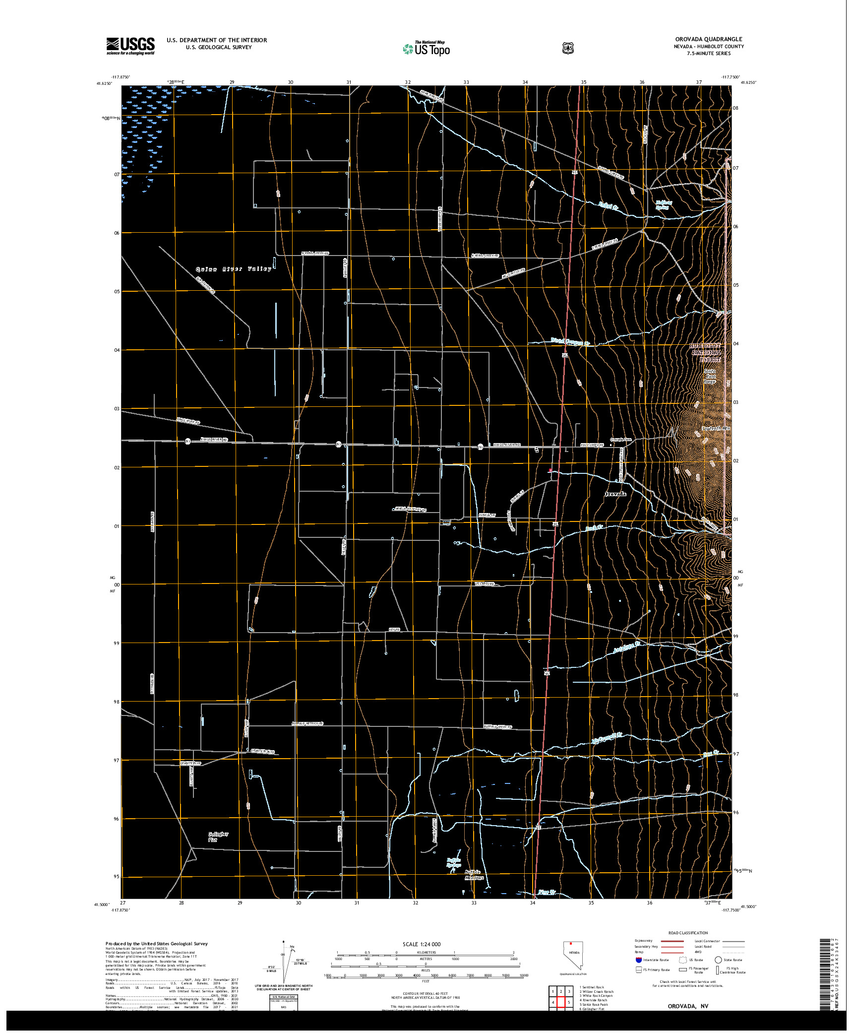 US TOPO 7.5-MINUTE MAP FOR OROVADA, NV