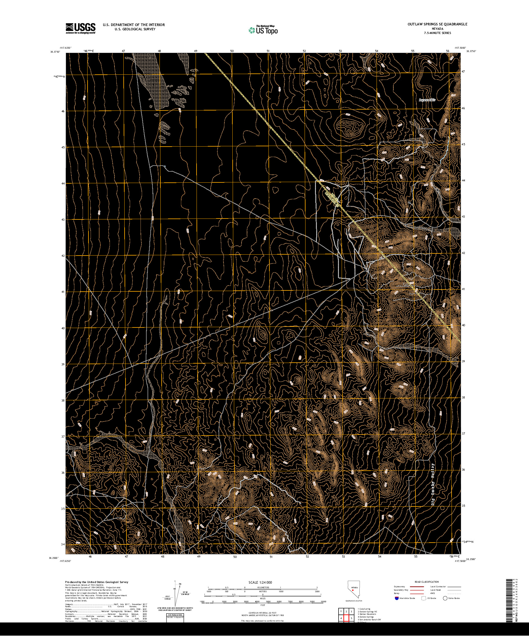 US TOPO 7.5-MINUTE MAP FOR OUTLAW SPRINGS SE, NV