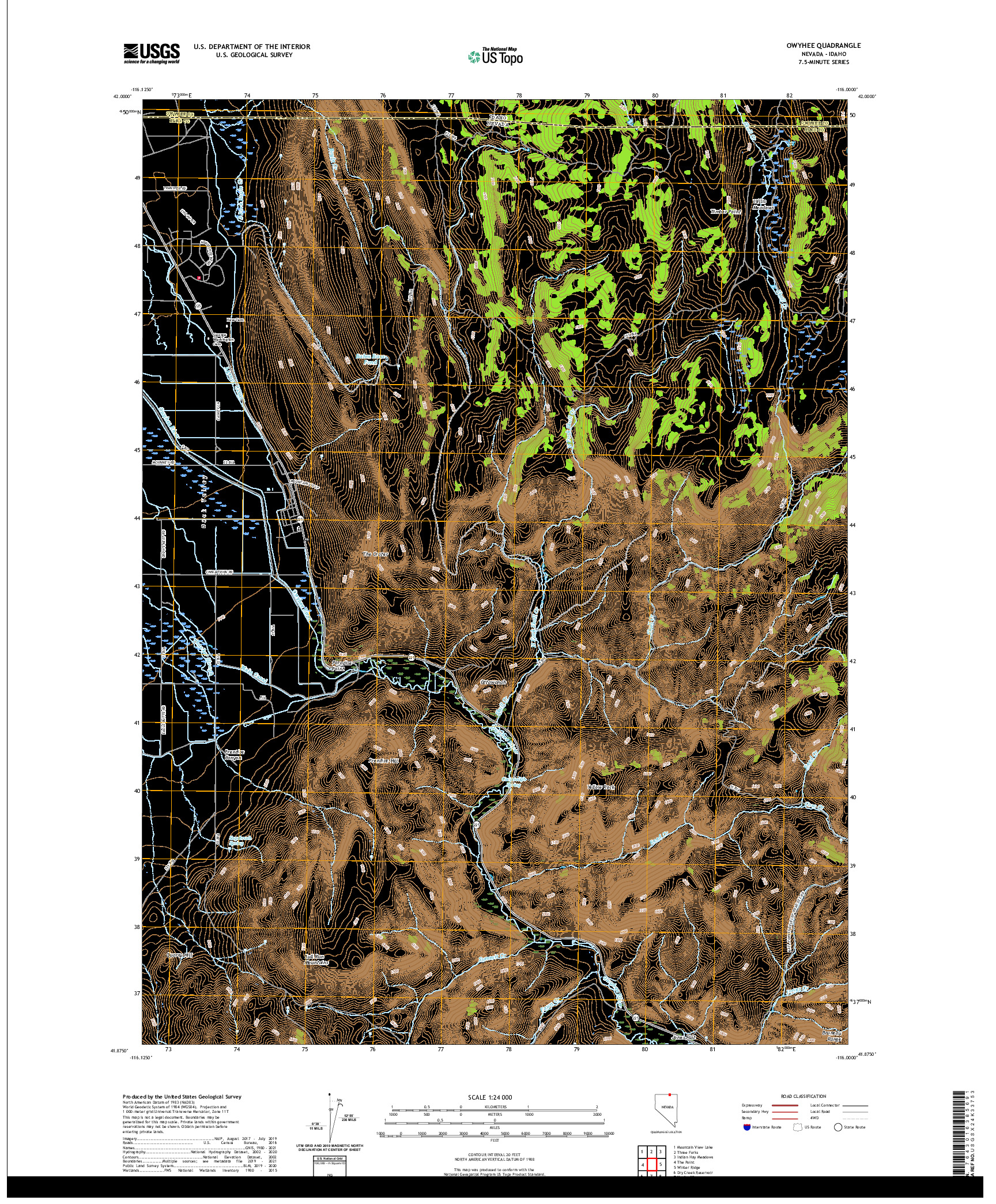 US TOPO 7.5-MINUTE MAP FOR OWYHEE, NV,ID