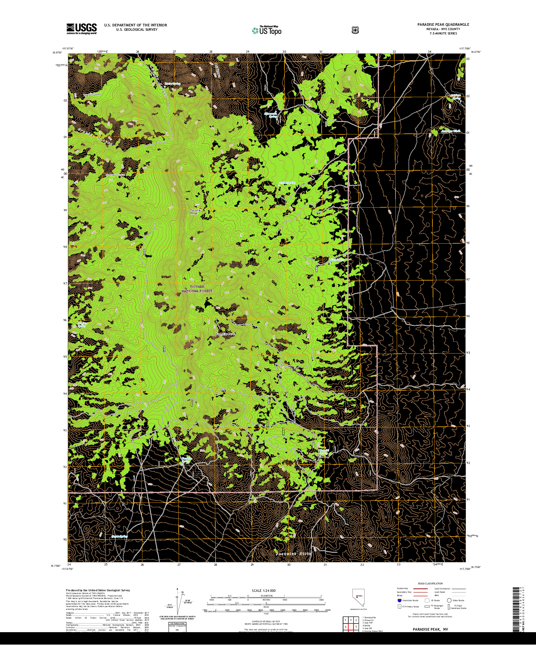 US TOPO 7.5-MINUTE MAP FOR PARADISE PEAK, NV