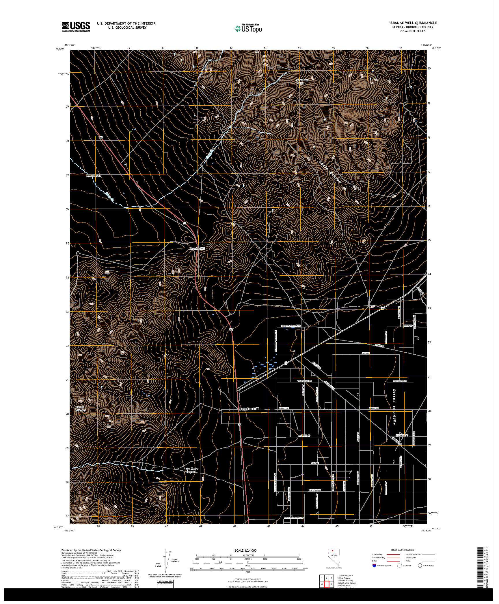 US TOPO 7.5-MINUTE MAP FOR PARADISE WELL, NV