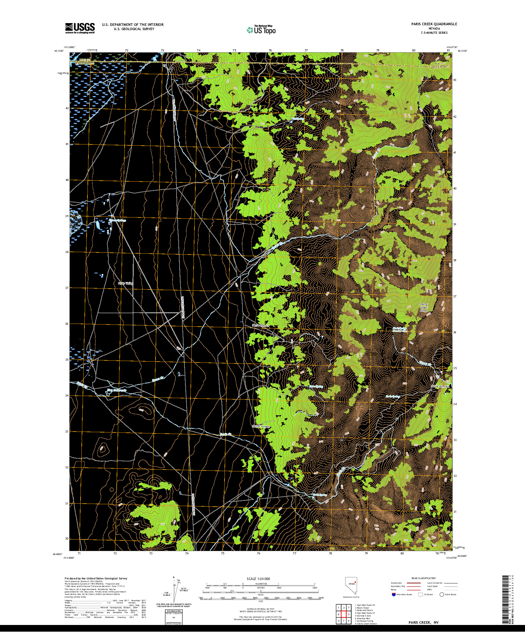 US TOPO 7.5-MINUTE MAP FOR PARIS CREEK, NV