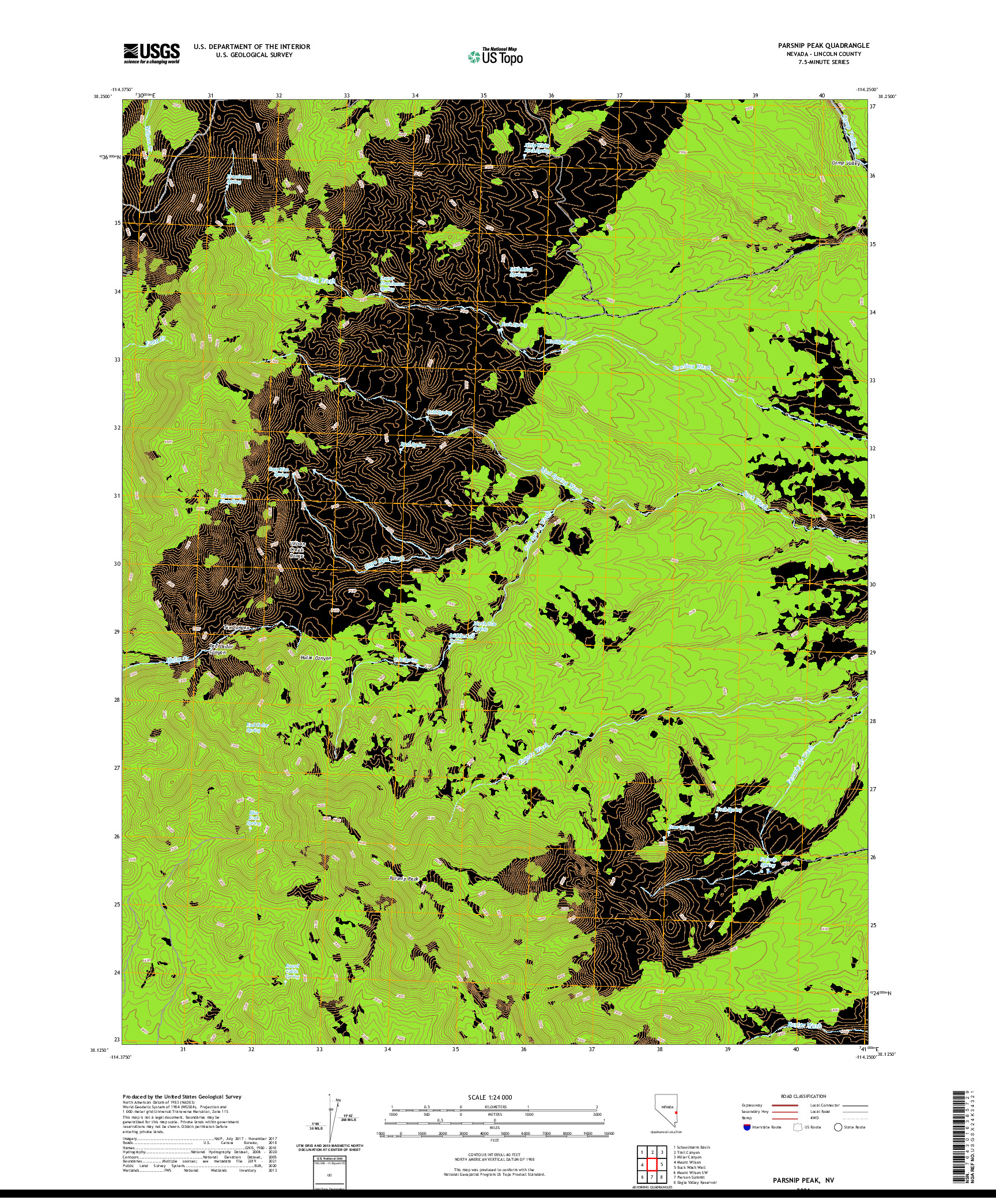 US TOPO 7.5-MINUTE MAP FOR PARSNIP PEAK, NV