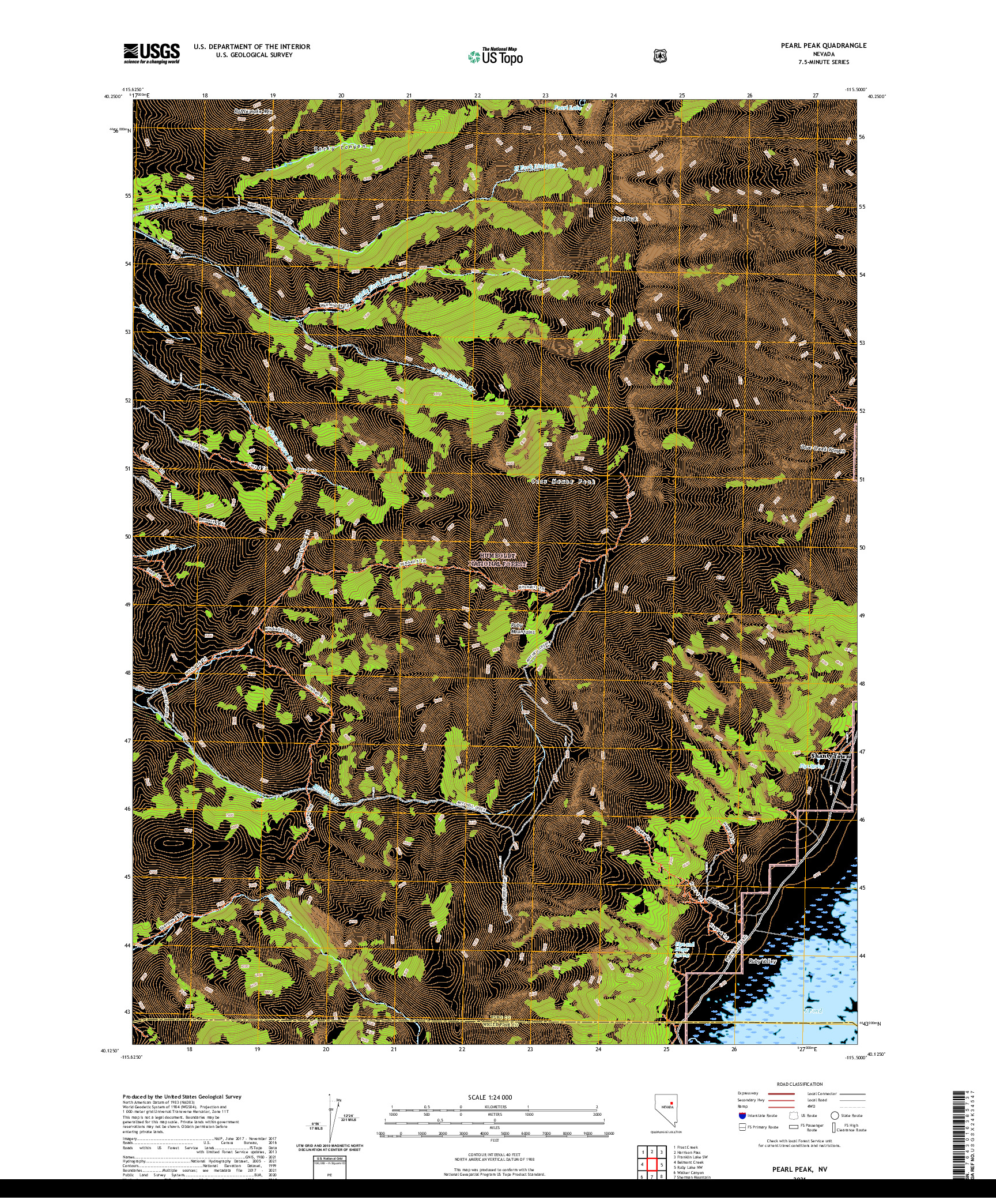 US TOPO 7.5-MINUTE MAP FOR PEARL PEAK, NV