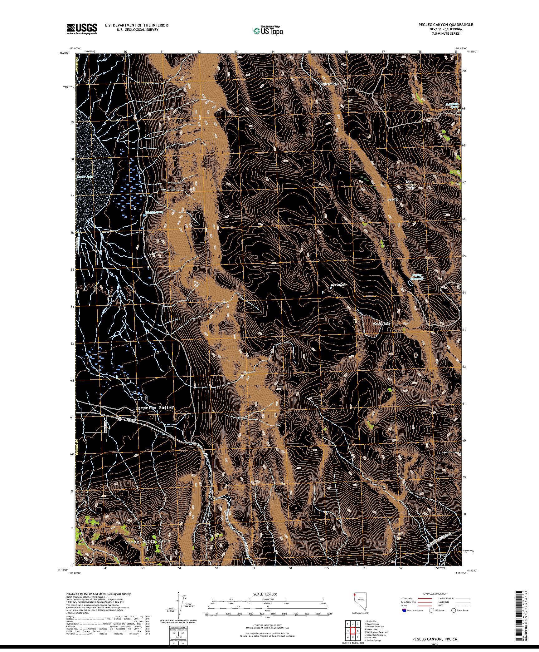 US TOPO 7.5-MINUTE MAP FOR PEGLEG CANYON, NV,CA