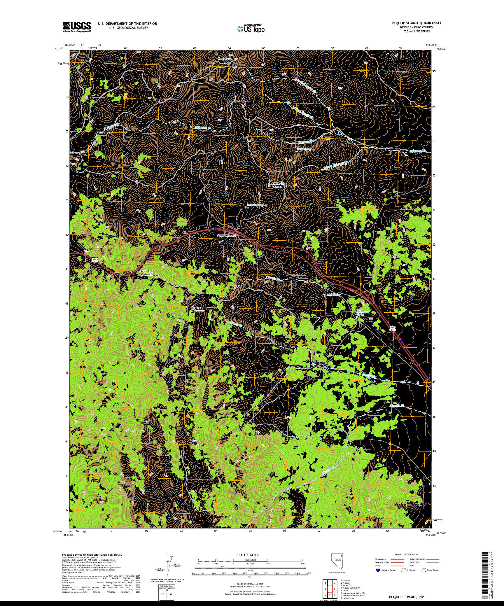 US TOPO 7.5-MINUTE MAP FOR PEQUOP SUMMIT, NV