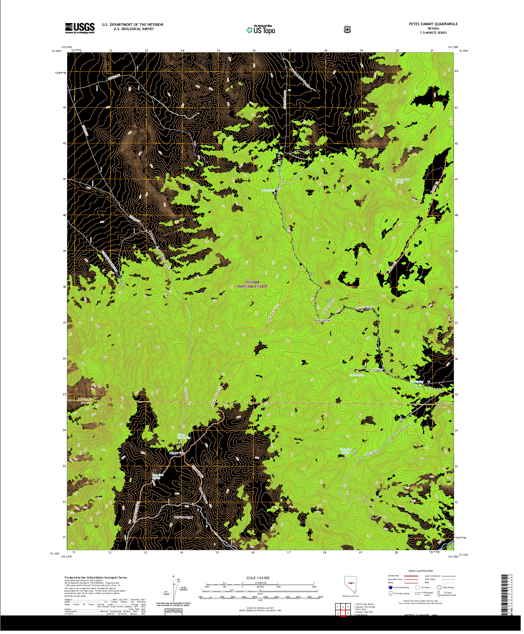 US TOPO 7.5-MINUTE MAP FOR PETES SUMMIT, NV