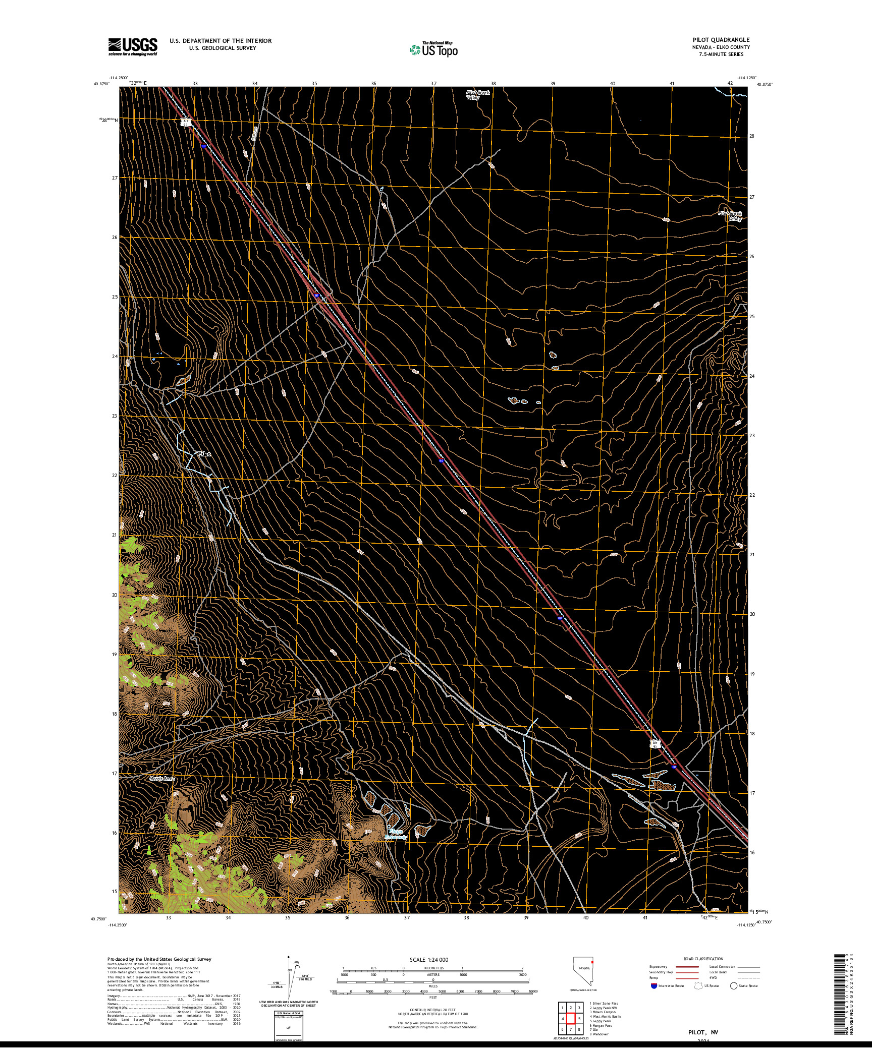 US TOPO 7.5-MINUTE MAP FOR PILOT, NV