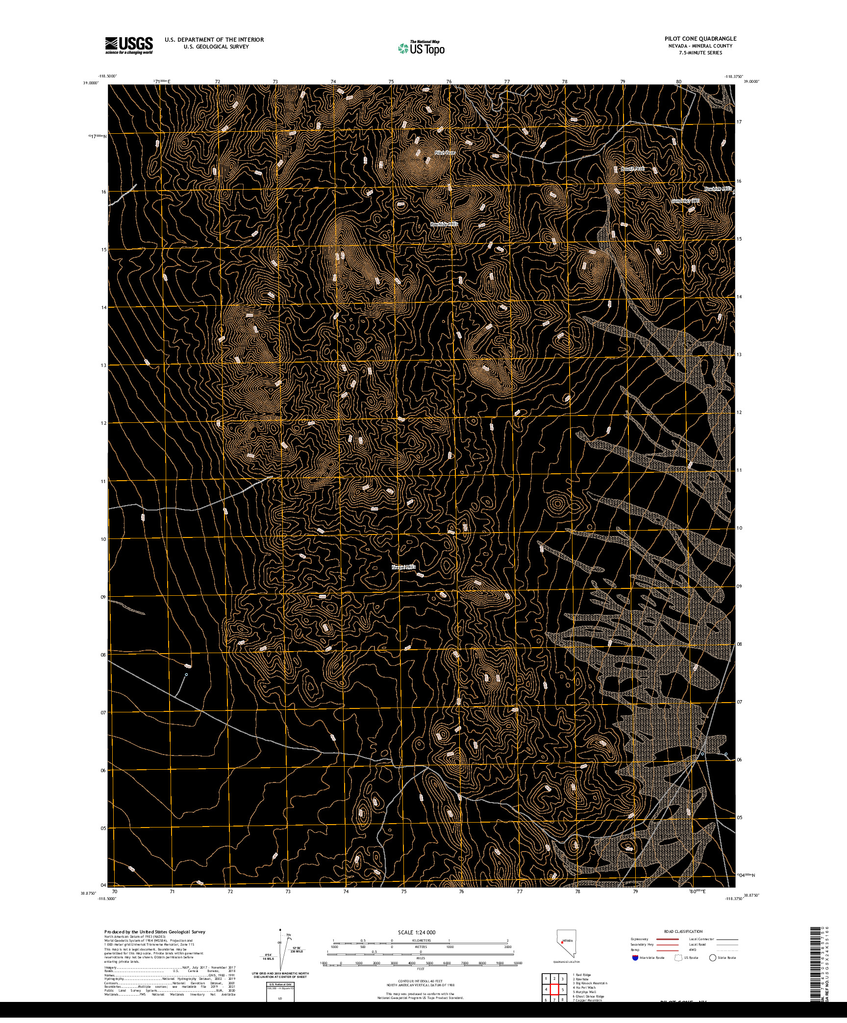 US TOPO 7.5-MINUTE MAP FOR PILOT CONE, NV