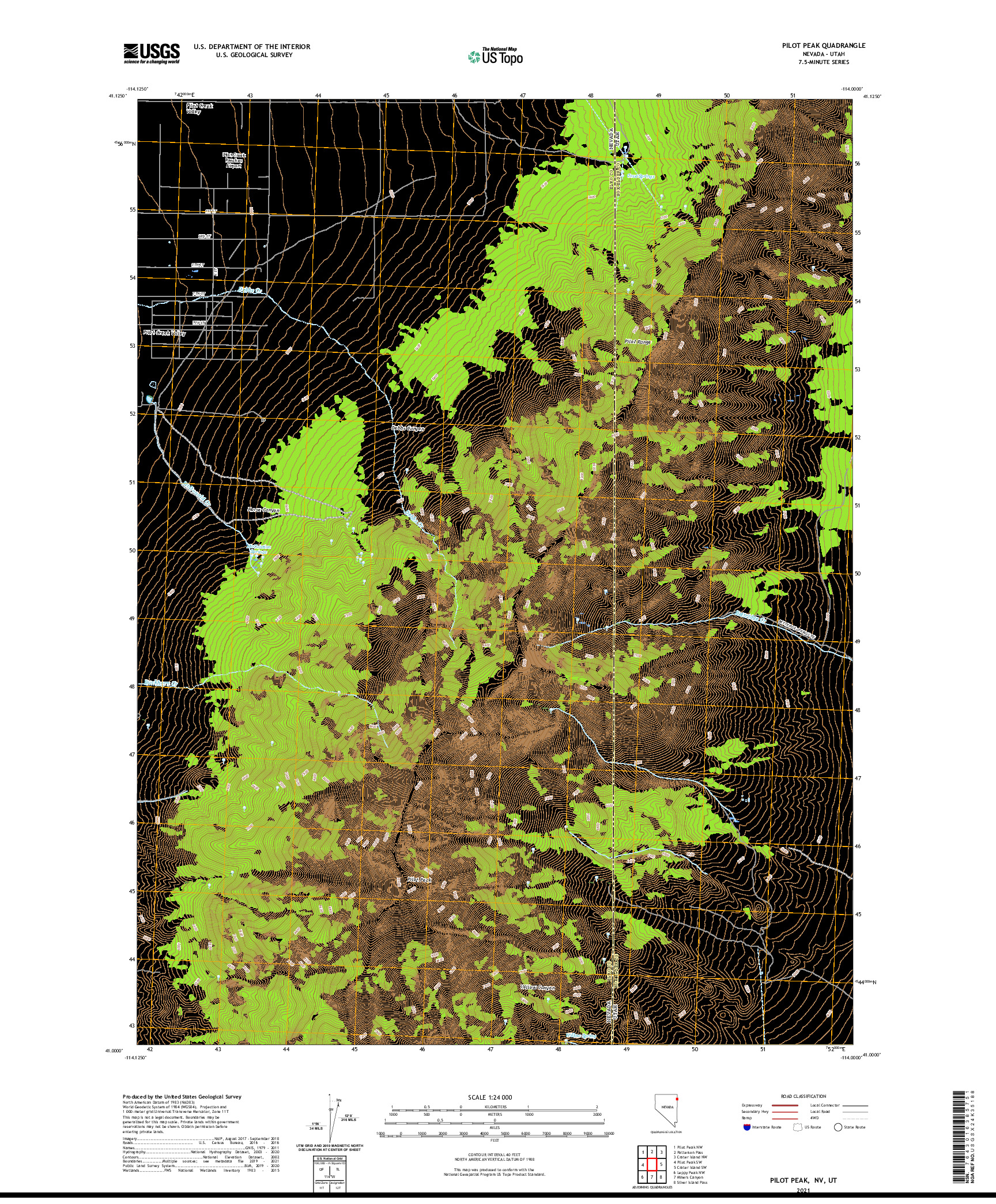 US TOPO 7.5-MINUTE MAP FOR PILOT PEAK, NV,UT