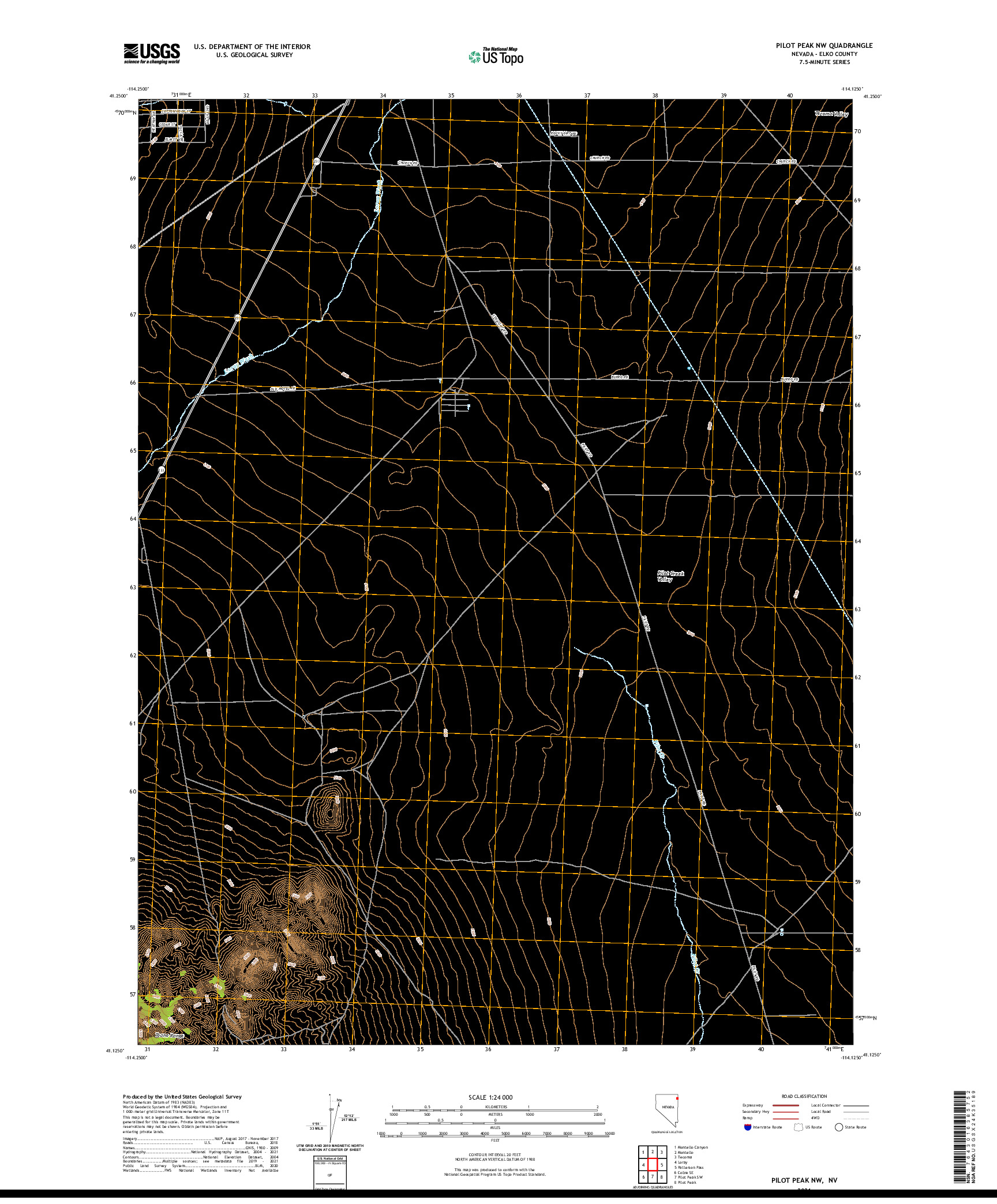 US TOPO 7.5-MINUTE MAP FOR PILOT PEAK NW, NV