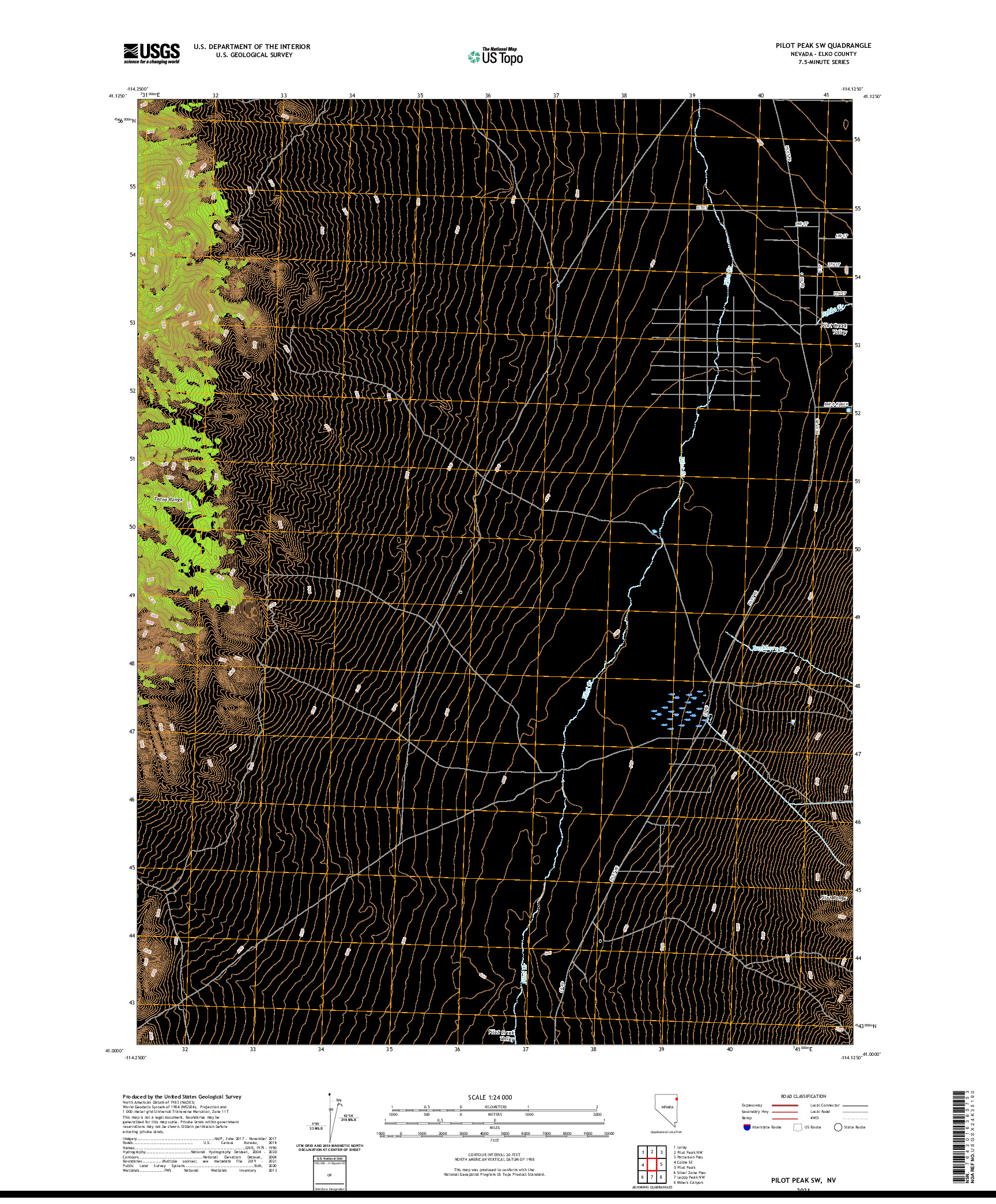 US TOPO 7.5-MINUTE MAP FOR PILOT PEAK SW, NV