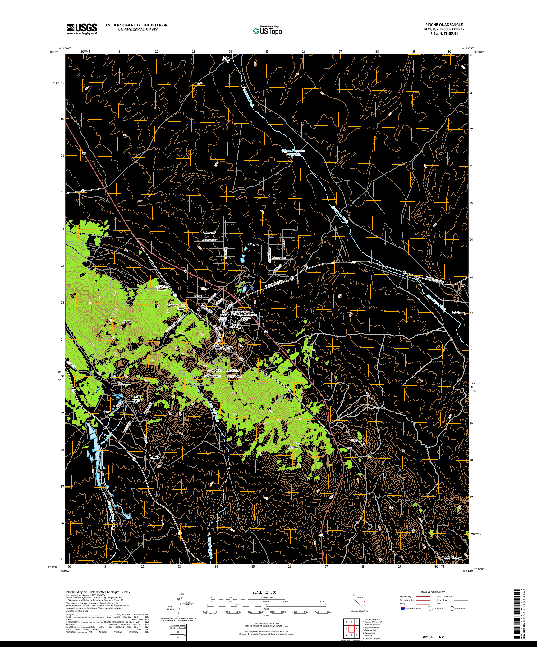 US TOPO 7.5-MINUTE MAP FOR PIOCHE, NV