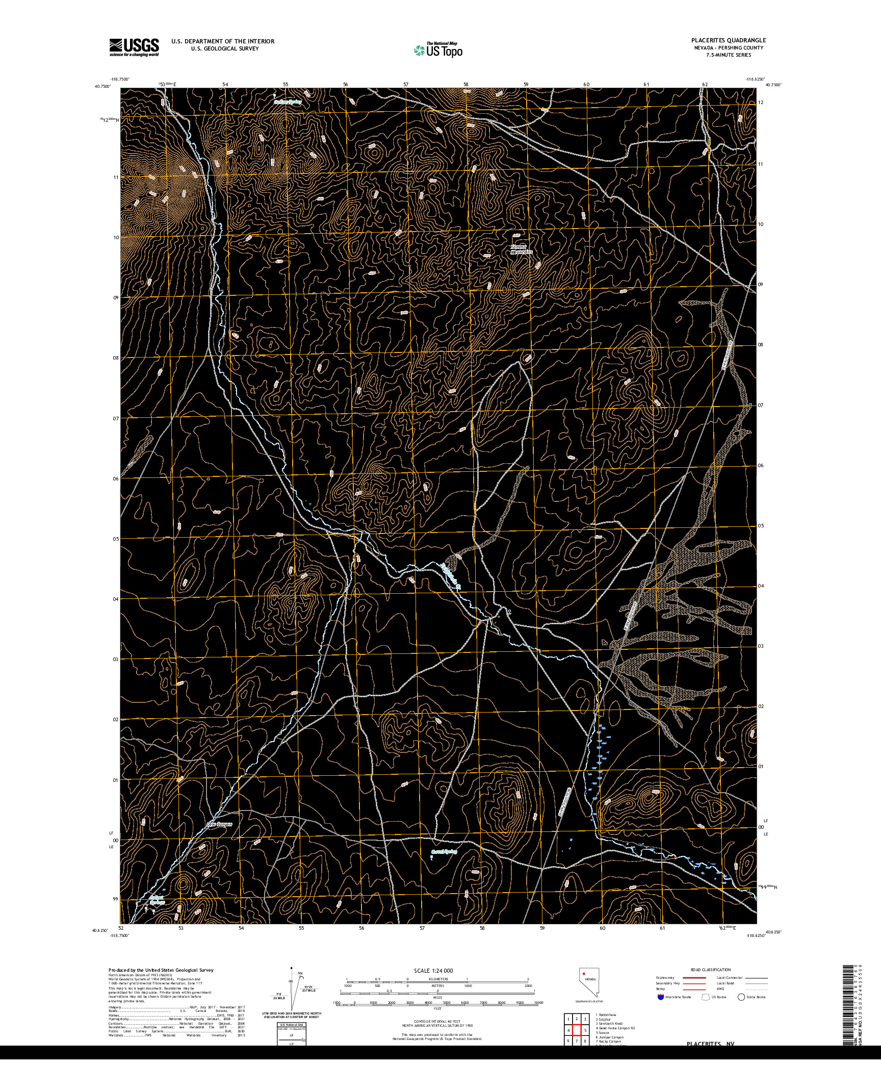 US TOPO 7.5-MINUTE MAP FOR PLACERITES, NV