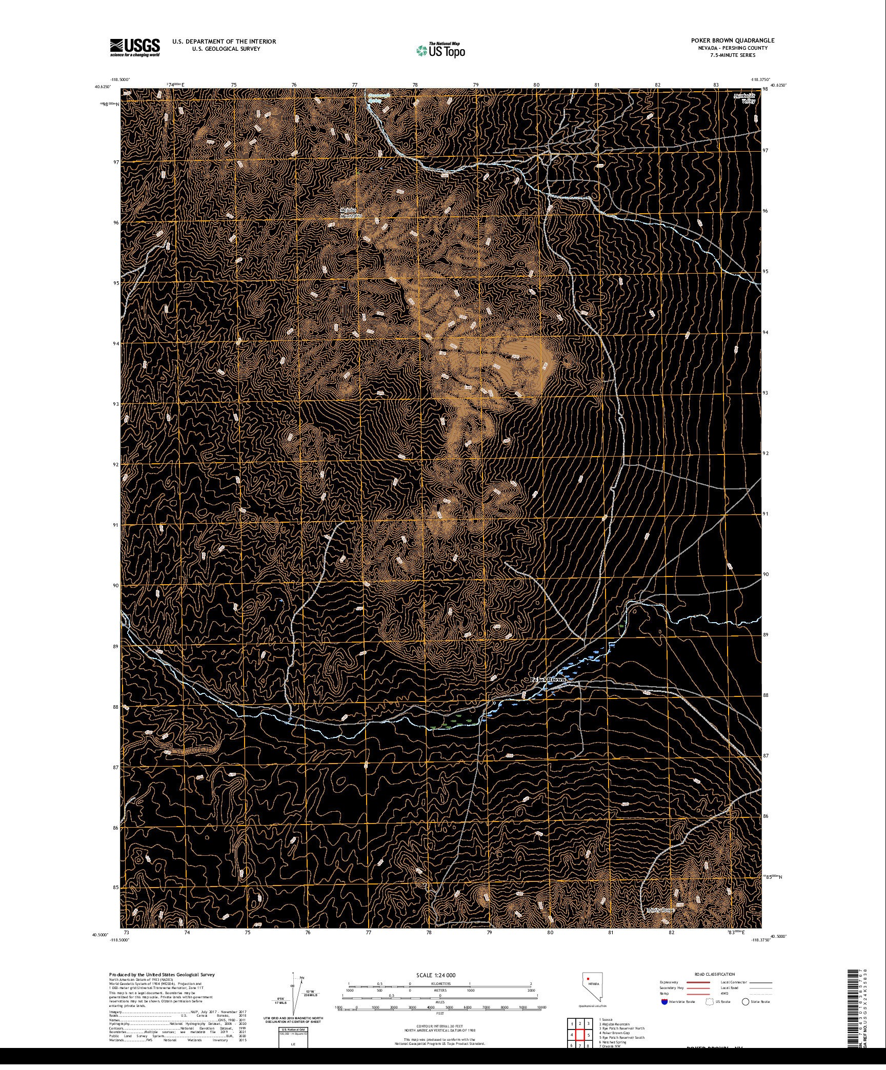 US TOPO 7.5-MINUTE MAP FOR POKER BROWN, NV