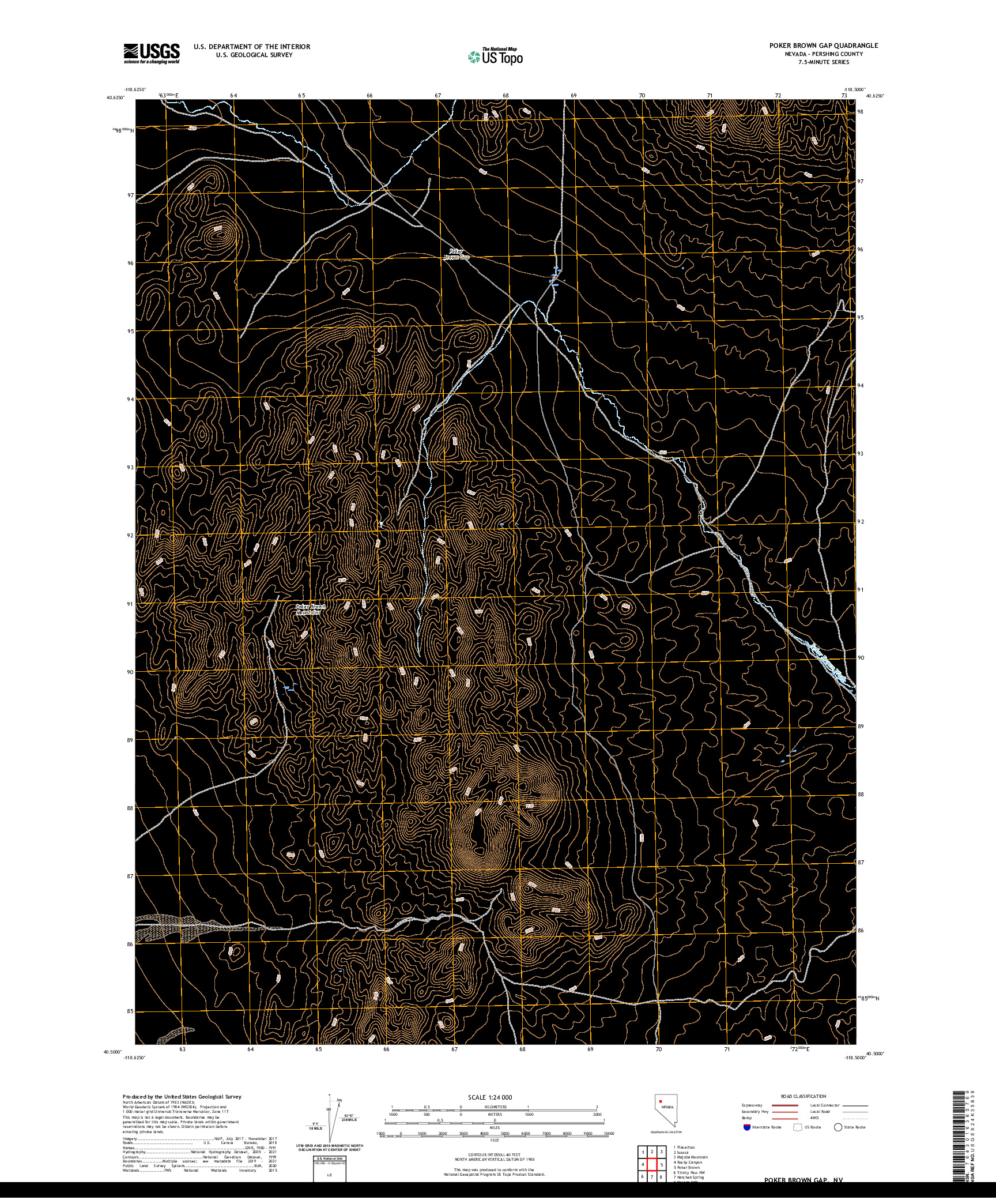 US TOPO 7.5-MINUTE MAP FOR POKER BROWN GAP, NV